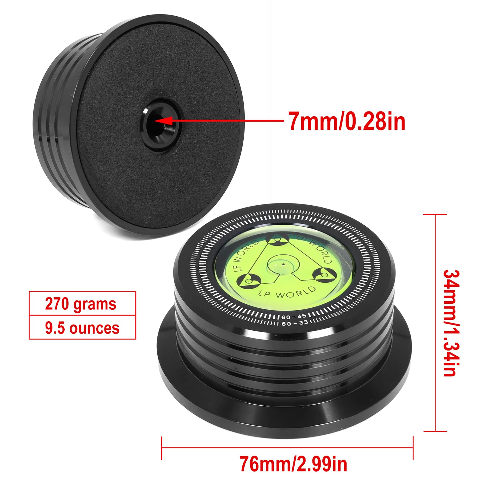KozyOne Stabilizzatore di peso per giradischi, morsetto stabilizzatore per dischi con livella a