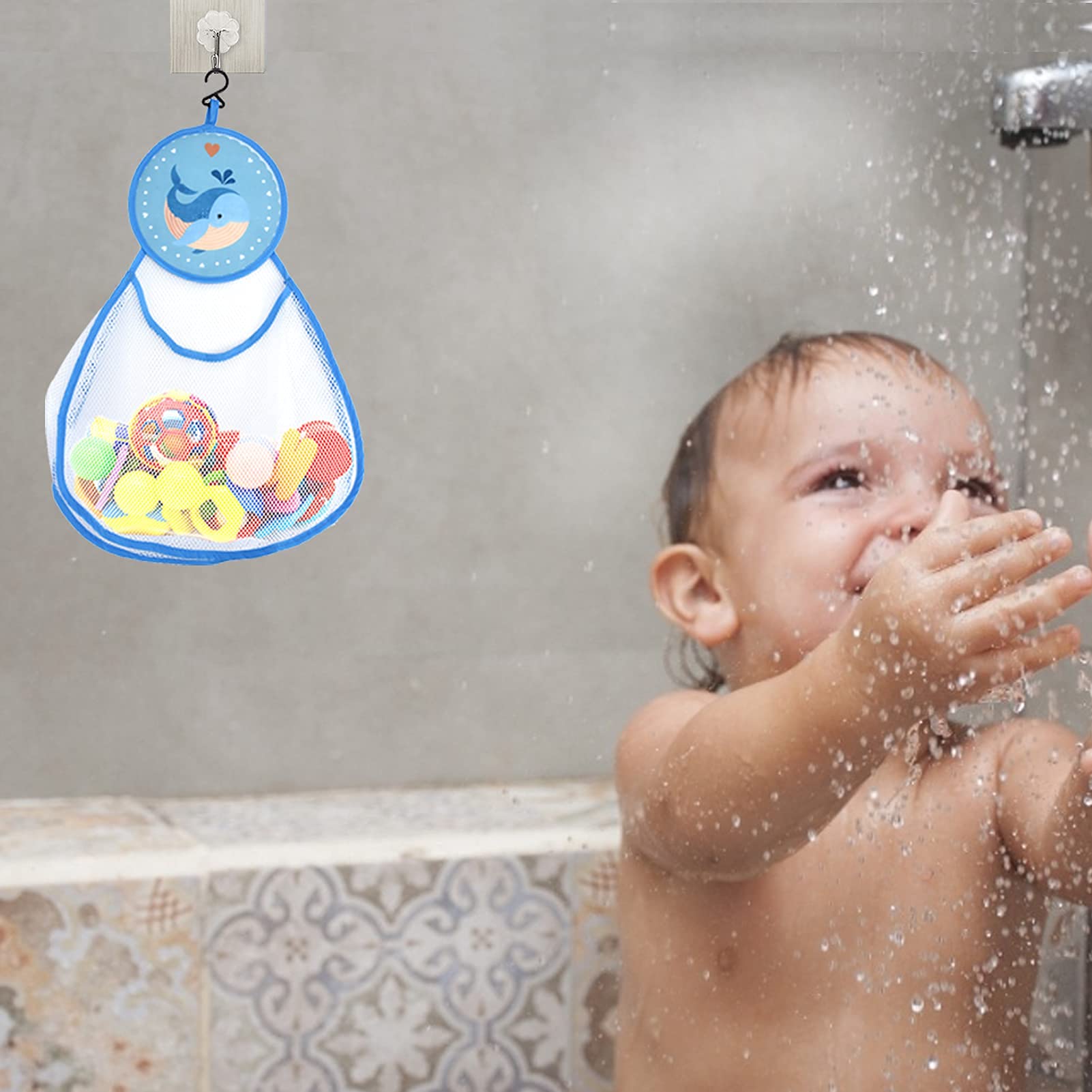 Filet Jouets Sac Bain Dauphin - Rangement Ventouse Salle De Bain Enfants - Maille Respirante Filet Jouets Bain