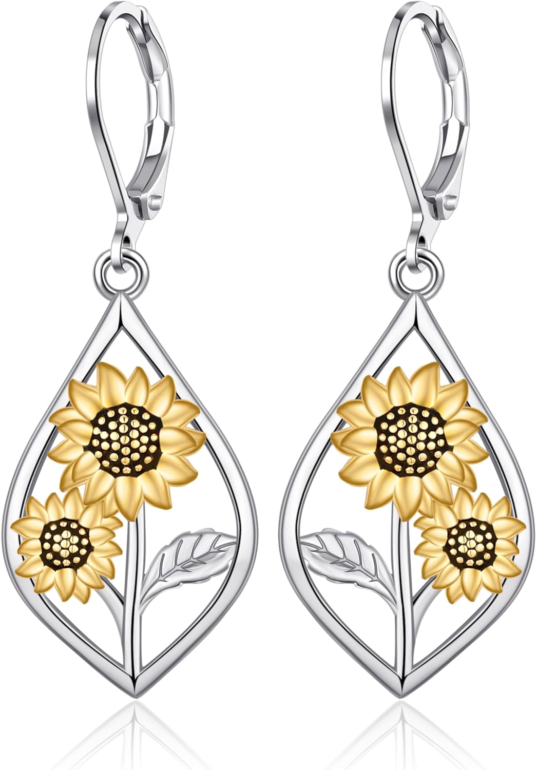 Golden Sunflower/Abalone Shell Sunflower Earrings Dangle Drop Leverback Earrings for Women
