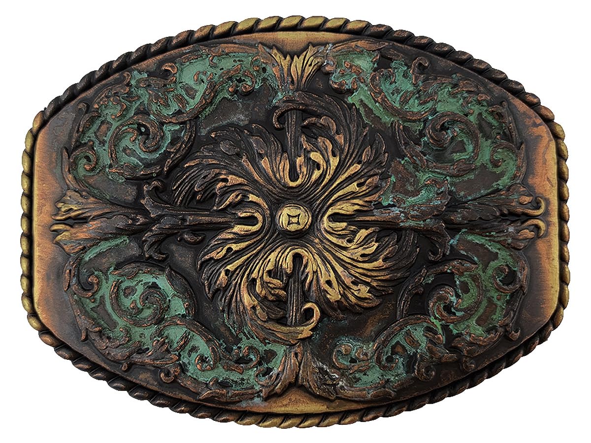Western Antique Floral Engraved Rope Edge Design Belt Buckle Fits 1-1/2"(38mm) Wide Belt