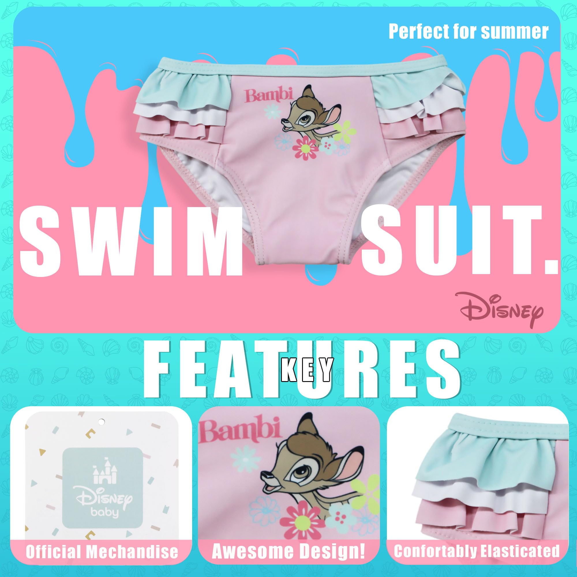 Disney Bambi 6654 - Bañador de playa para bebé niña, rosa claro, 18 Meses