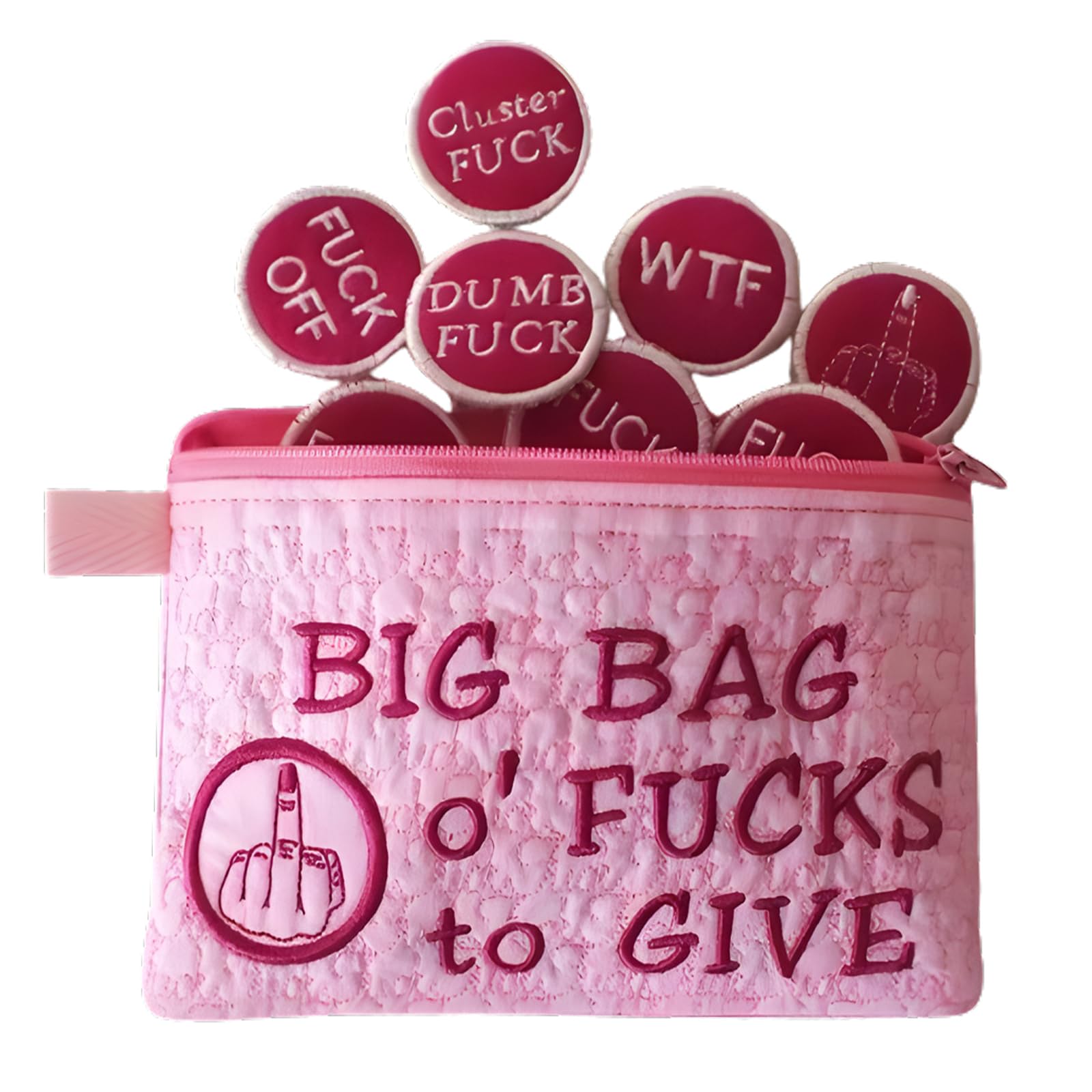Slipasikao Big Bag Of F*Cks To Give Zipper Pouch,Funny 3d Embroidered Badge,9/17 Different Kinds Of Fucks,Fucks To Give Gag Gift,Fuck Felt Coins That Can Be Embroidered On Clothes, Hats (Pink-17PCS)