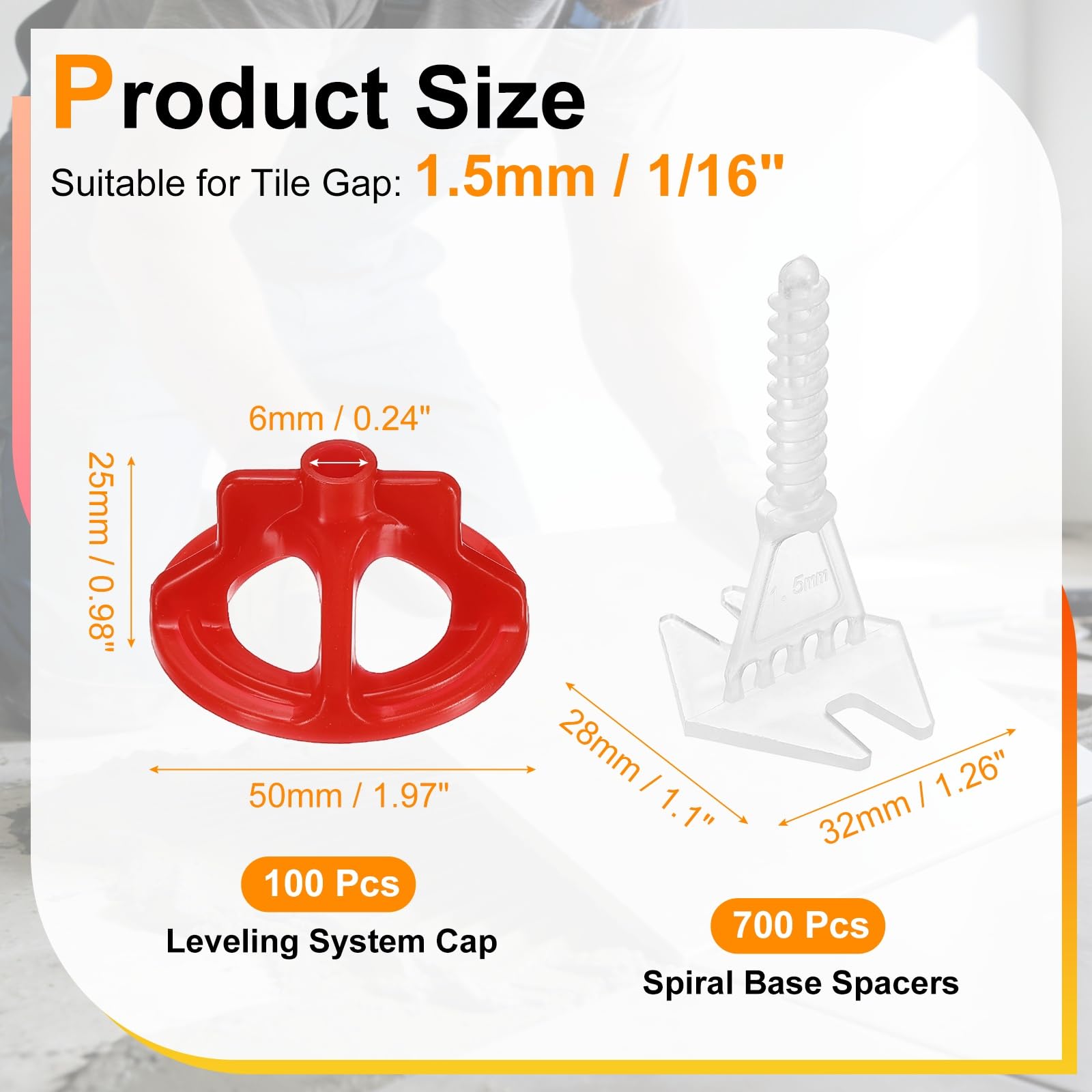 PATIKIL 1 set di clip per sistema di livellamento delle piastrelle, 700 distanziatori per base a spirale + 100 tappi per installazione a parete/pavimento, piastrelle in ceramica e pietra