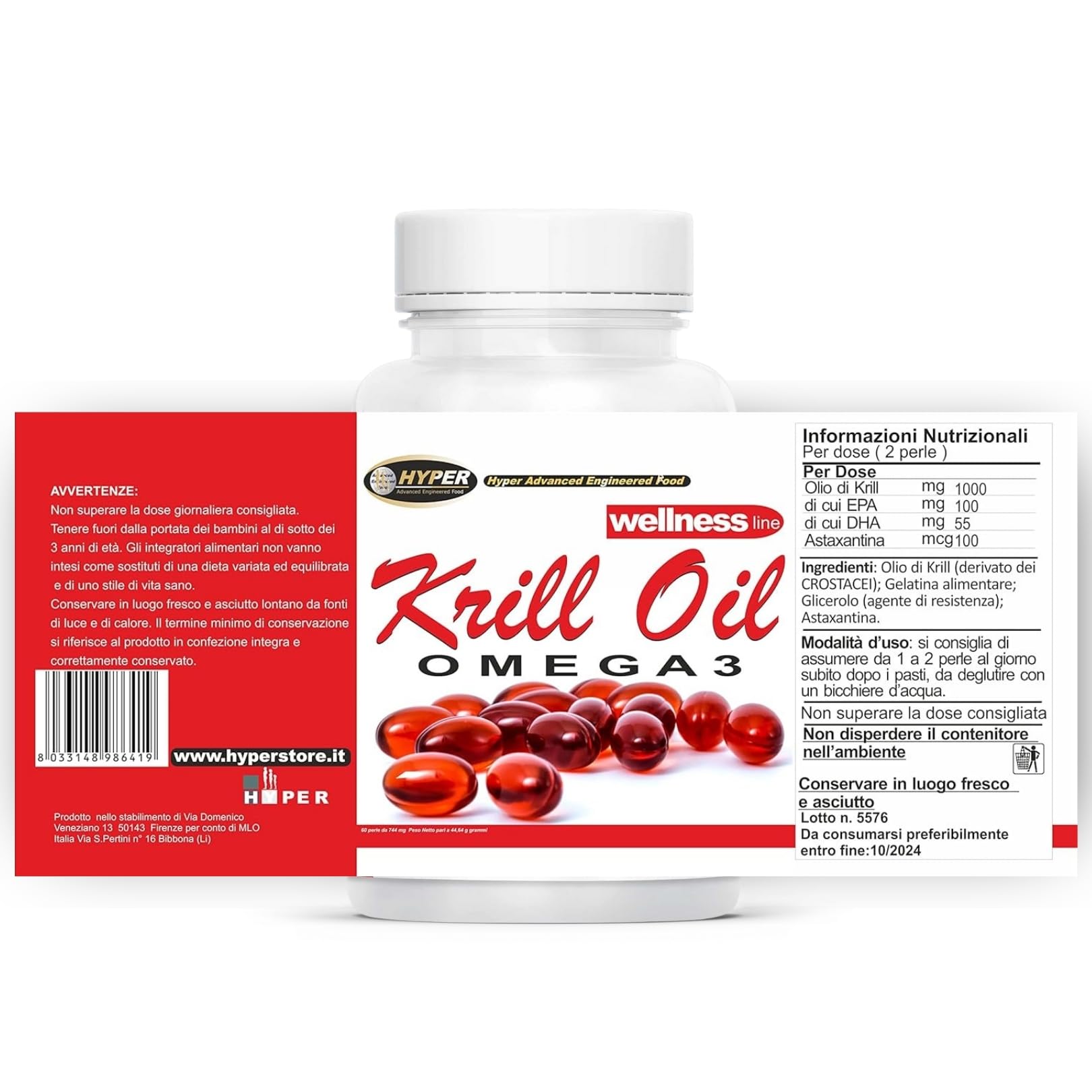 Hyper KRILL OIL OMEGA 3 1000 mg | Olio di Krill Antartico Puro con Astaxantina, EPA e DHA per Cuore, Articolazioni e Benessere Generale - 100% Naturale Altamente Assimilabile - 60 Perle