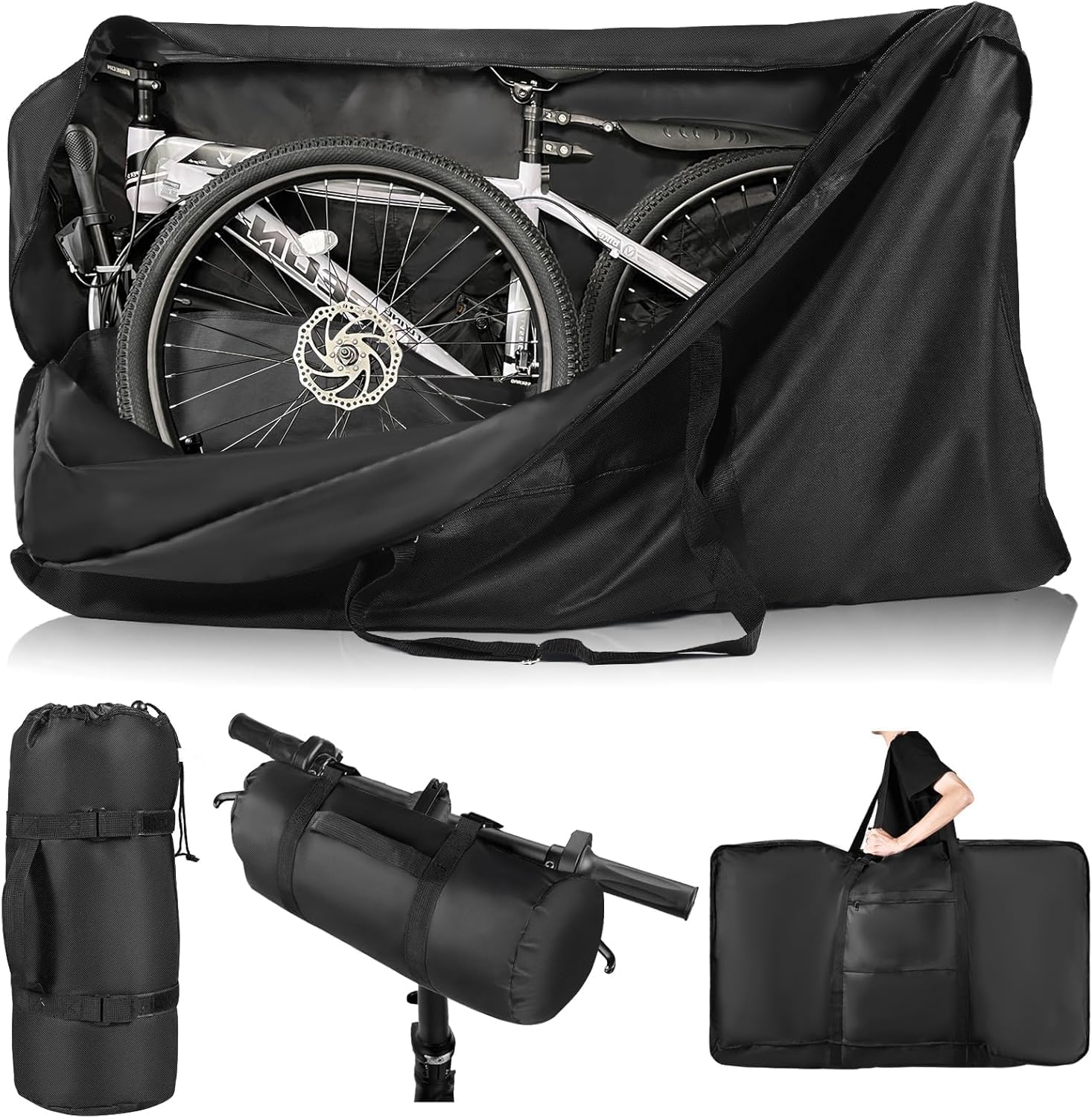 Bike Travel Bag, Upgraded Heavy Duty Waterproof 900D Mountain Bike Travel Bag, 55.11×10.23×31.49 inch Large Transport Bicycle Storage Bags for Airplane, 26-29 inch Bicycle Bags with Strong Webbing