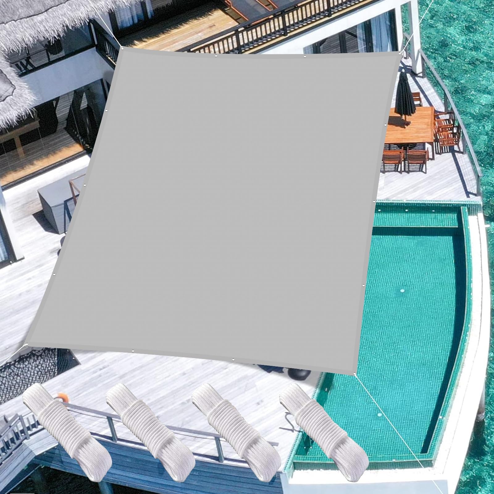 Voile d'ombrage gris clair imperméable pour protéger la terrasse des pluies