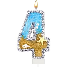 Blue Number 4 Birthday Candle Beach Starfish Number 4 Cake Candle Glitter Sequins Birthday Number Cake Topper Candle Blue Mermaid Summer Ocean Themed Birthday Wedding Decorations