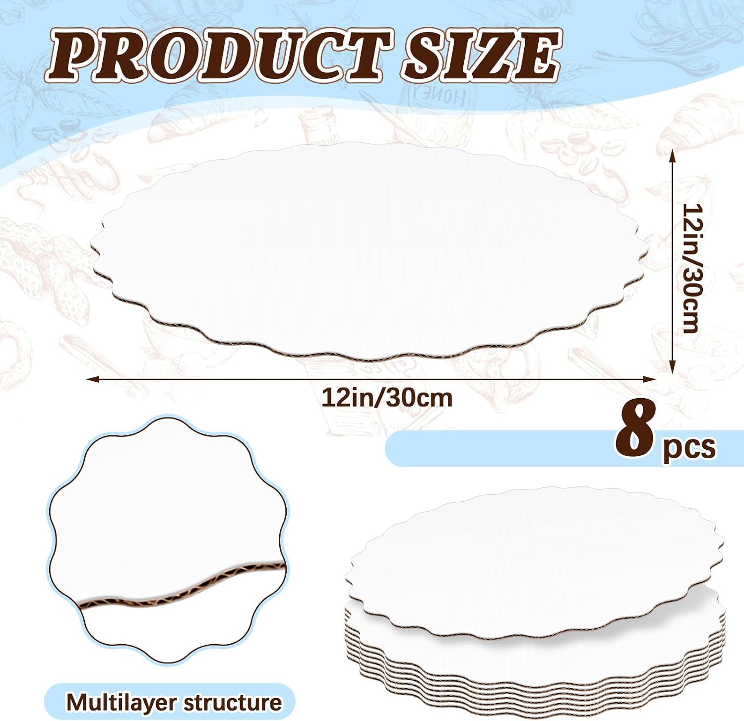 8 Pack 12 Inch Round Cake Boards,White Wave Cardboard Cake Rounds image 2