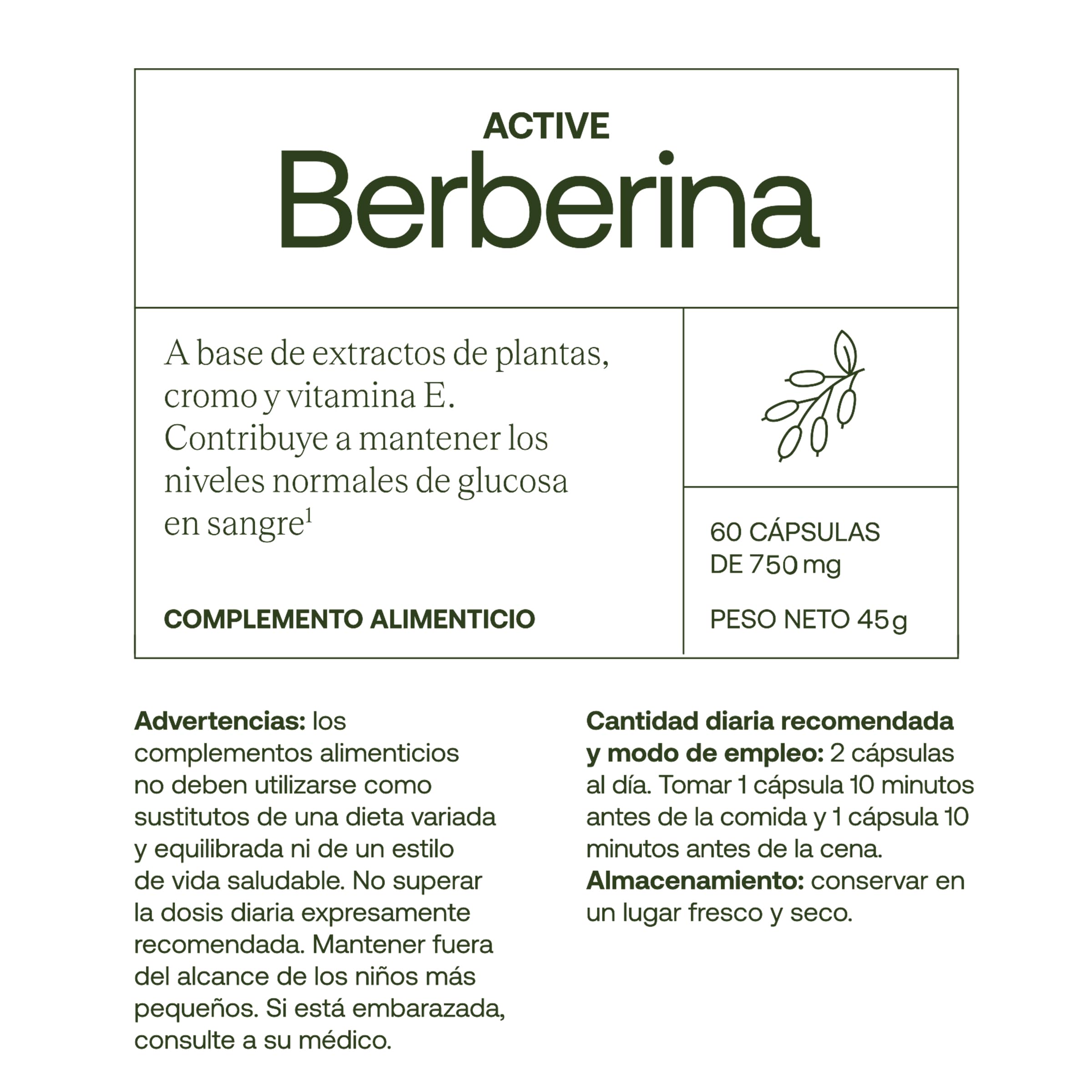 ACTIVE BERBERINA - Vitamina E Natural | 97% Berberina| Potente antioxidante que protege las células del estrés oxidativo | Apto para Veganos | 60 cápsulas | 750 mg |