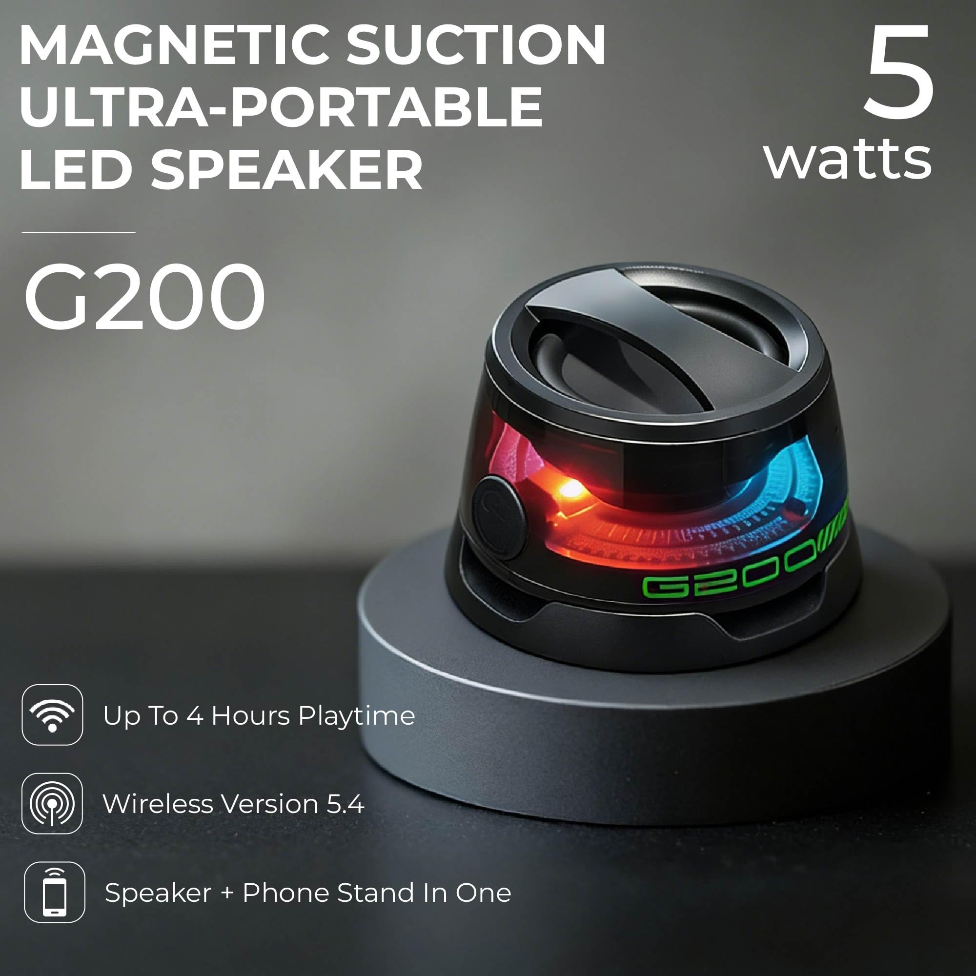 Altoparlante magnetico Bluetooth Supporto per telefono Altoparlanti Bluetooth Magnete per PC iPhone Android, piccolo altoparlante portatile con RGB per campeggio, feste, scrivania. 2