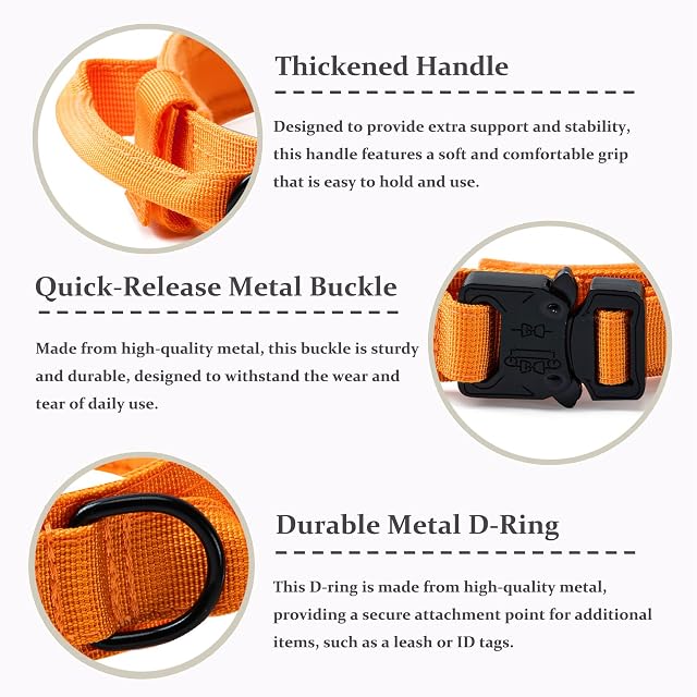 Foto 2 de 7 de Collar táctico para perro, collar ajustable de nailon para mascotas, color naranja, talla S
