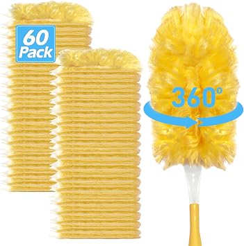 Heavy Duty Duster Refills for Swiffer Duster 60 Count | 360 Unscented Disposable Multisurface Dusters with 1 Handle- for Home, Blinds, Fans & Corners, Yellow