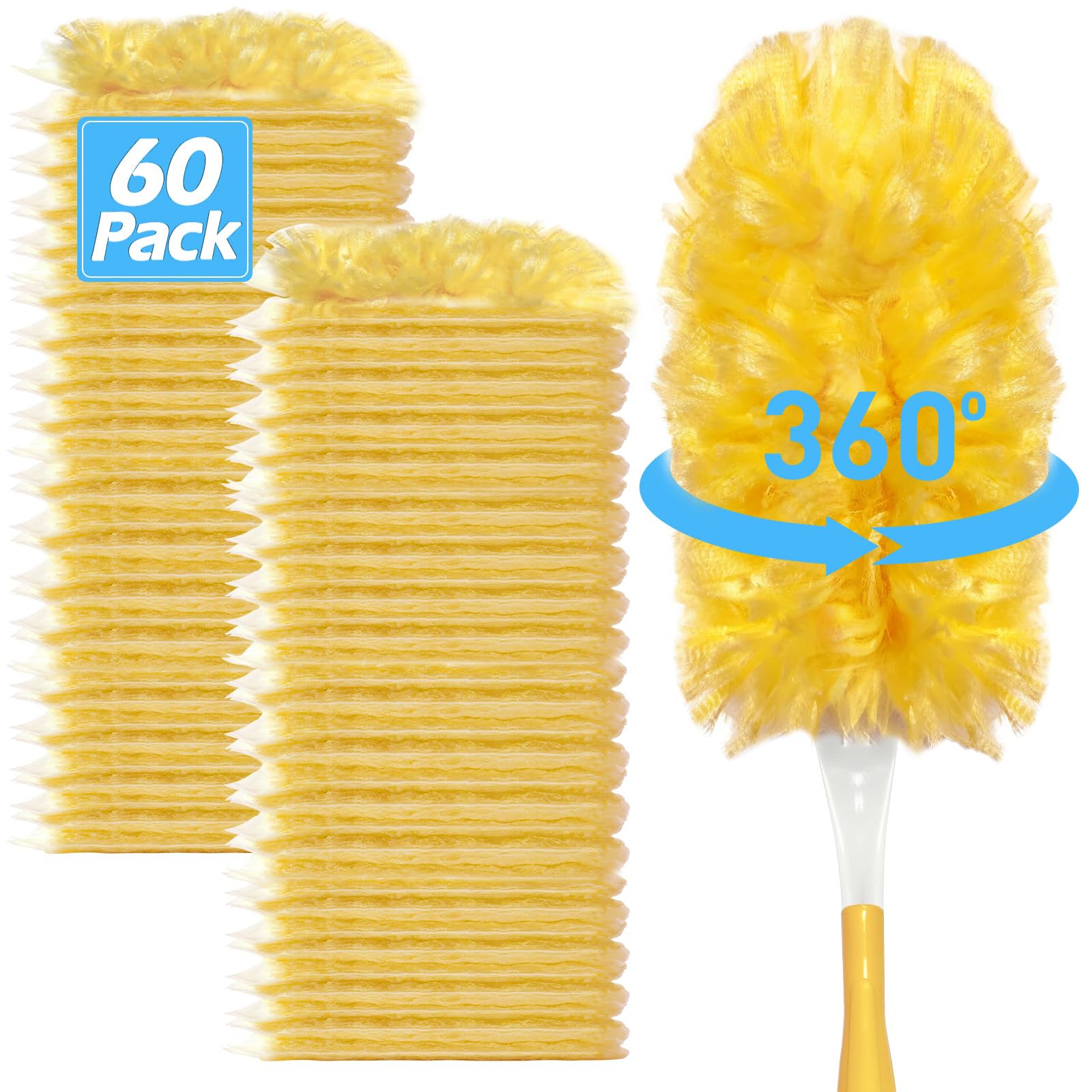 Heavy Duty Duster Refills for Swiffer Duster (60 Count) | 360° Unscented Disposable Multisurface Dusters with 1 Handle- for Home, Blinds, Fans &amp; Corners, Yellow