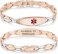 Vista 130 de LinnaLove Pulseras de alerta médica personalizadas para mujer, pulseras médicas de emergencia de acero inoxidable con grabado gratuito (7.5)