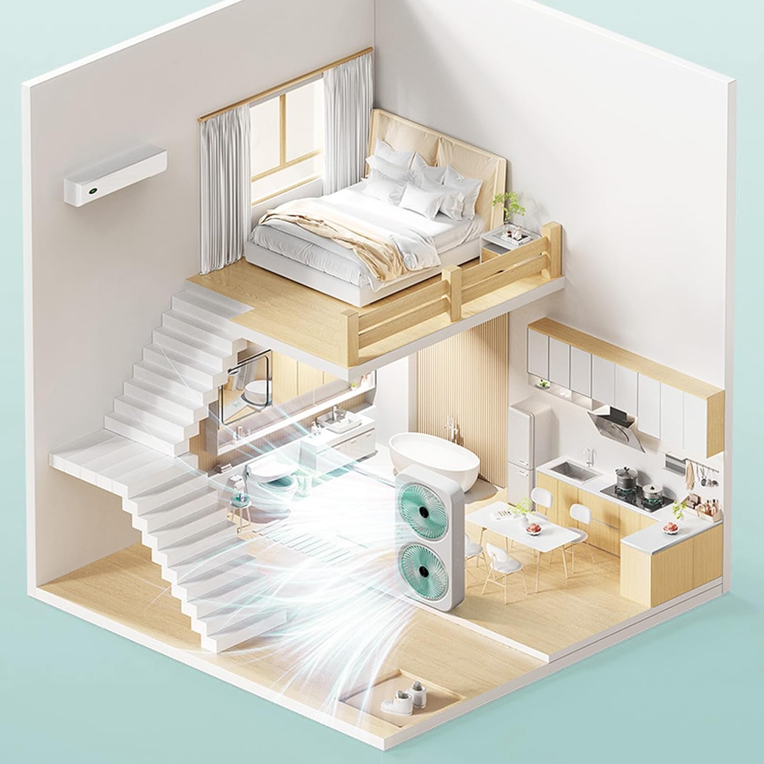 Tabletop Dual USB Rechargeable Fan 360 Air Circulation Desk Fan Wall Mounted Portable Cooling Fan for Home Dorm Green