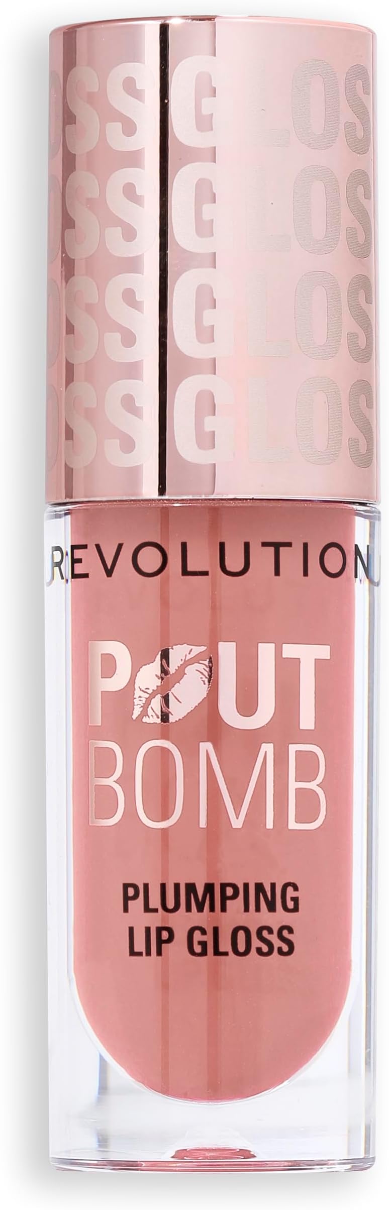 Makeup Revolution Pout Bomb Plumping Gloss, High Shine, Rich Pigment, Soft Tingle Effect, Candy Pink Nude