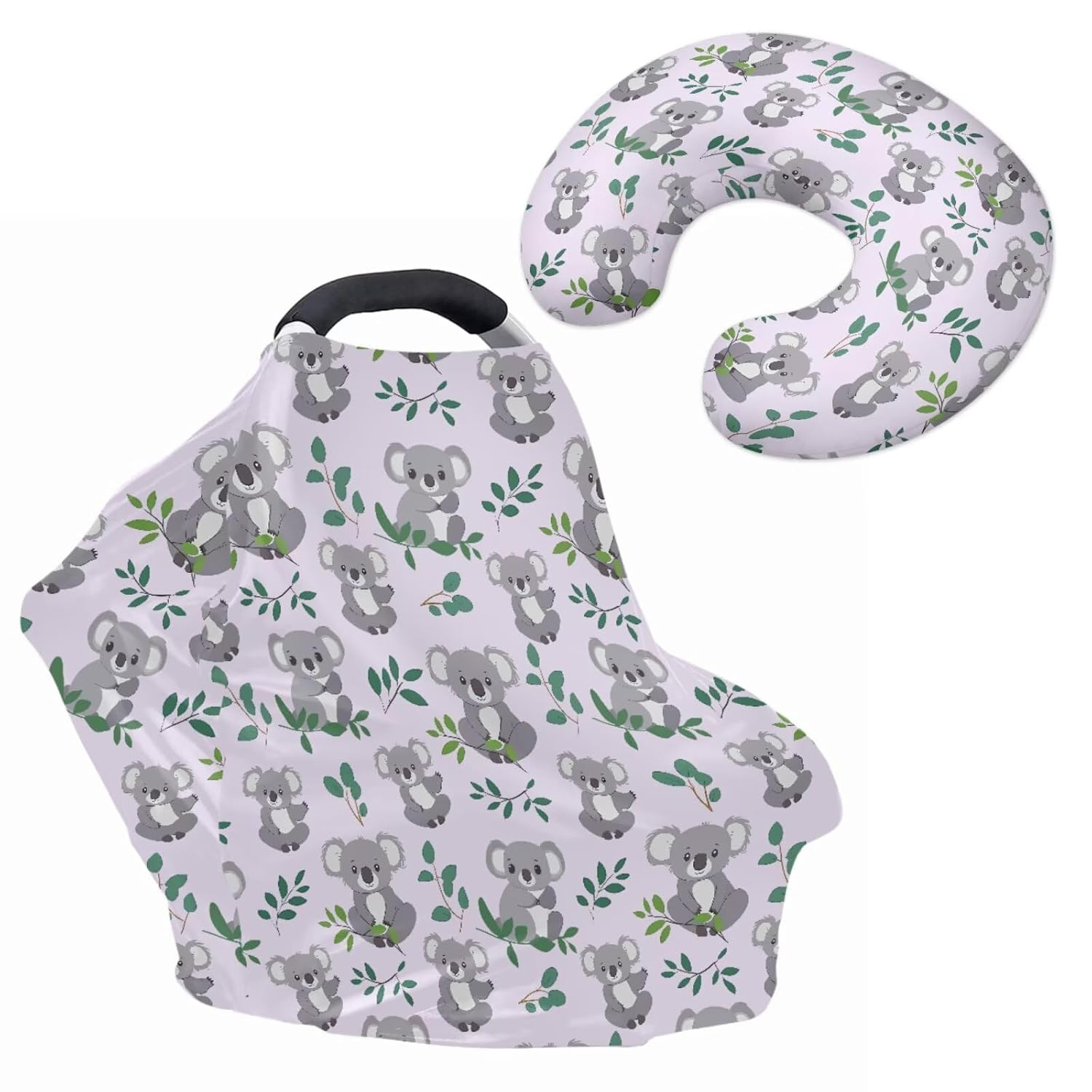 Koala Car Seat Covers for Babies Comfortable U Shaped Pillow Case Cover 2 Piece Breastfeeding Cover Set Carseat Canopy Infant Stroller Covers for Boys Girls