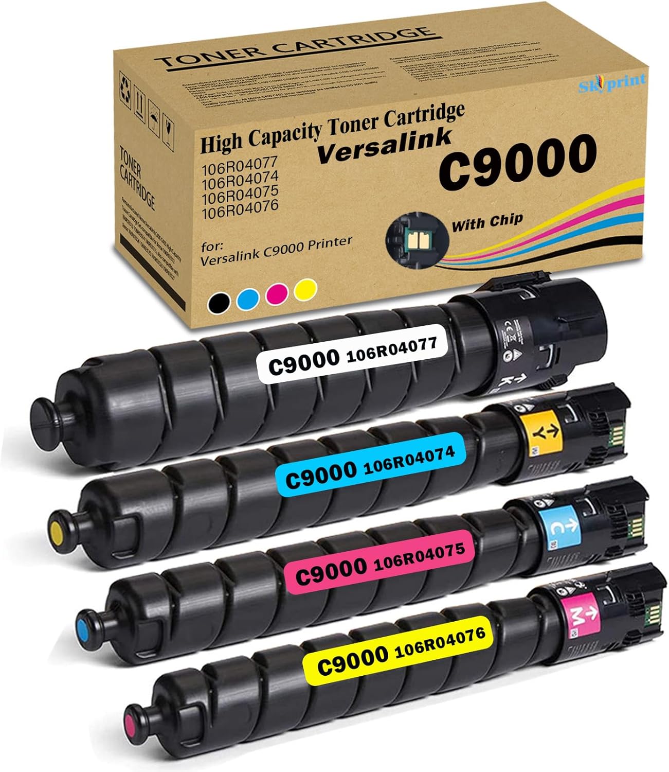 VersaLink C9000 Toner Cartridge High Capacity Replacement for Xerox 106R04077 106R04074 106R04075 106R04076 usefor Xerox VersaLink C9000 Printer Ink Black:31,400 Pages,CMY:26,500 Pages