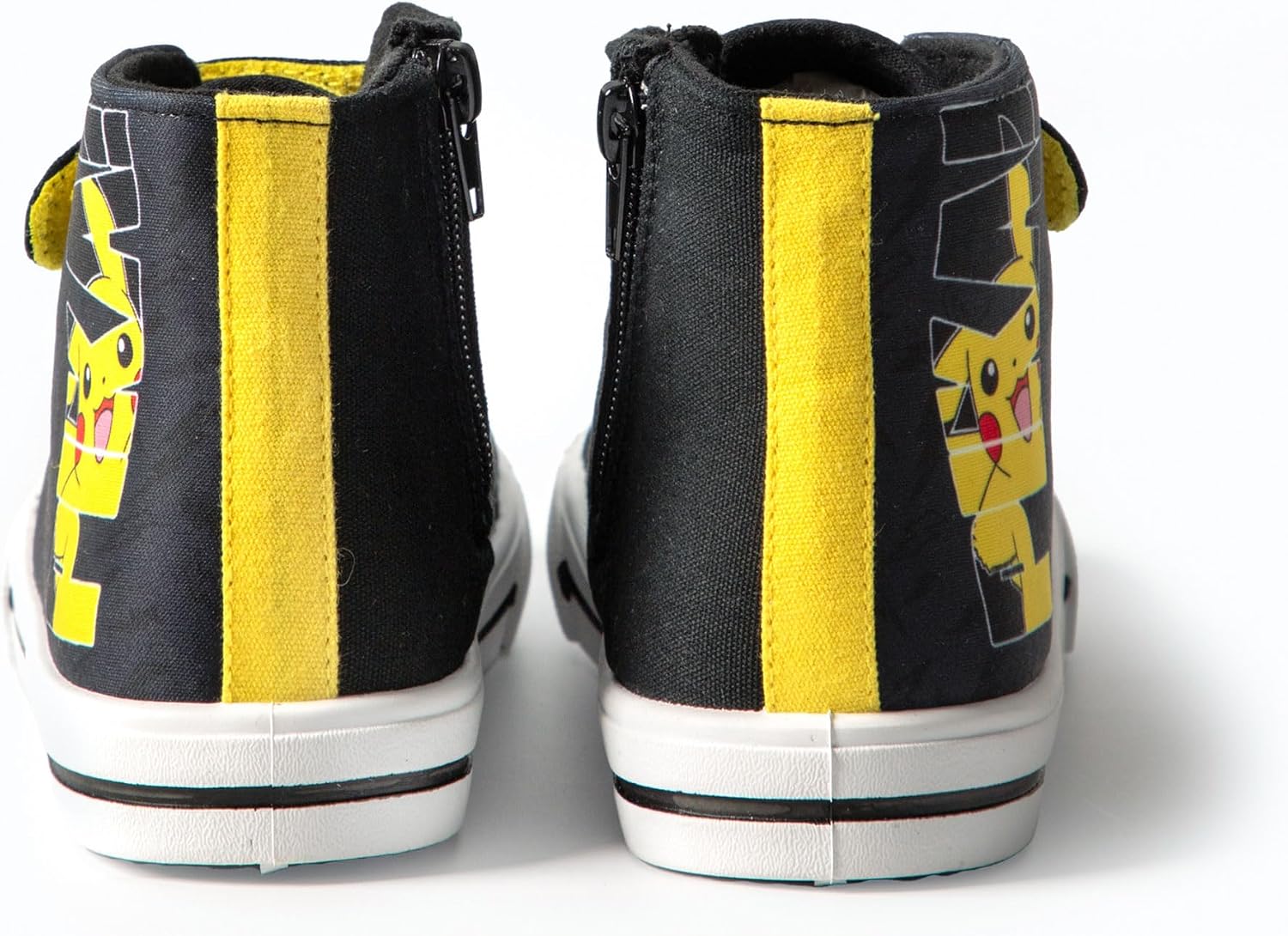 Pokémon Pikachu Boys High-Top Trainers with Hook and Loop Strap | Pika Kids Black Yellow Lightning Bolt Footwear