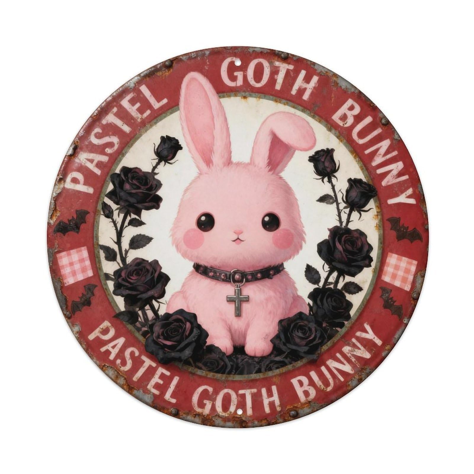 Pastel Goth Bunny Metal Tin Sign Plaque