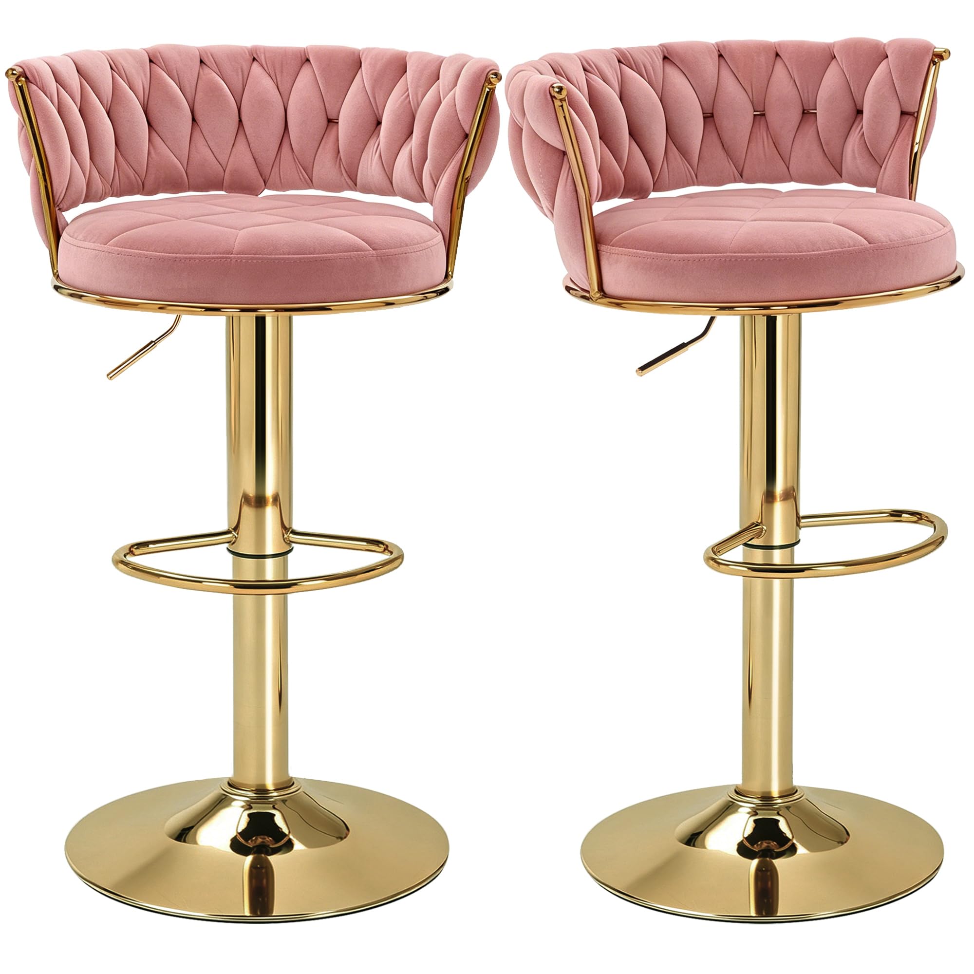 VECELO Velvet Bar Stools with Gold Metal Legs