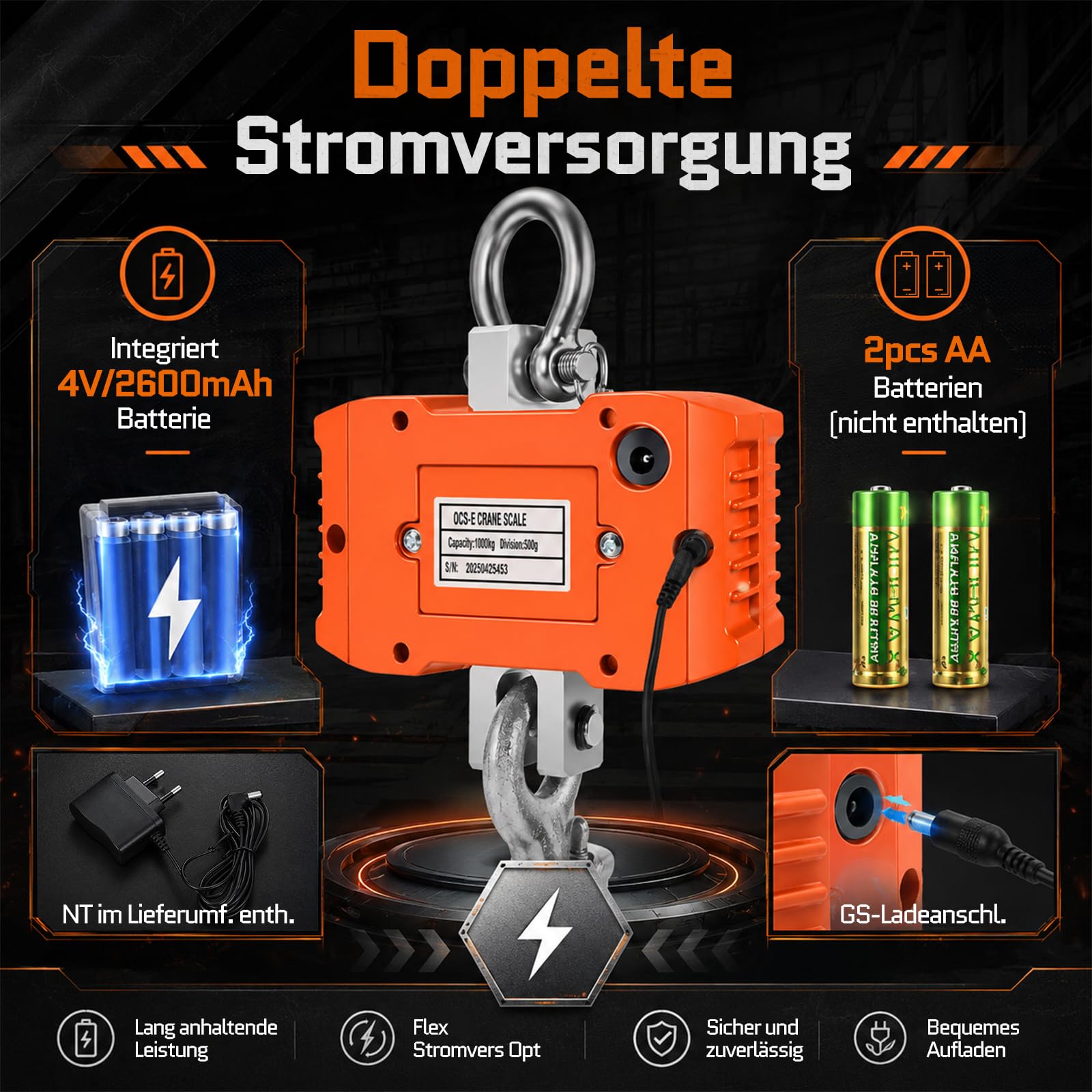 Kranwaage, 2000kg Digitale Hängende Waage mit Fernbedienung Industrielle Hängewaage Elektronische Kranwaage mit LCD Display für Bauernhof und Fabrik