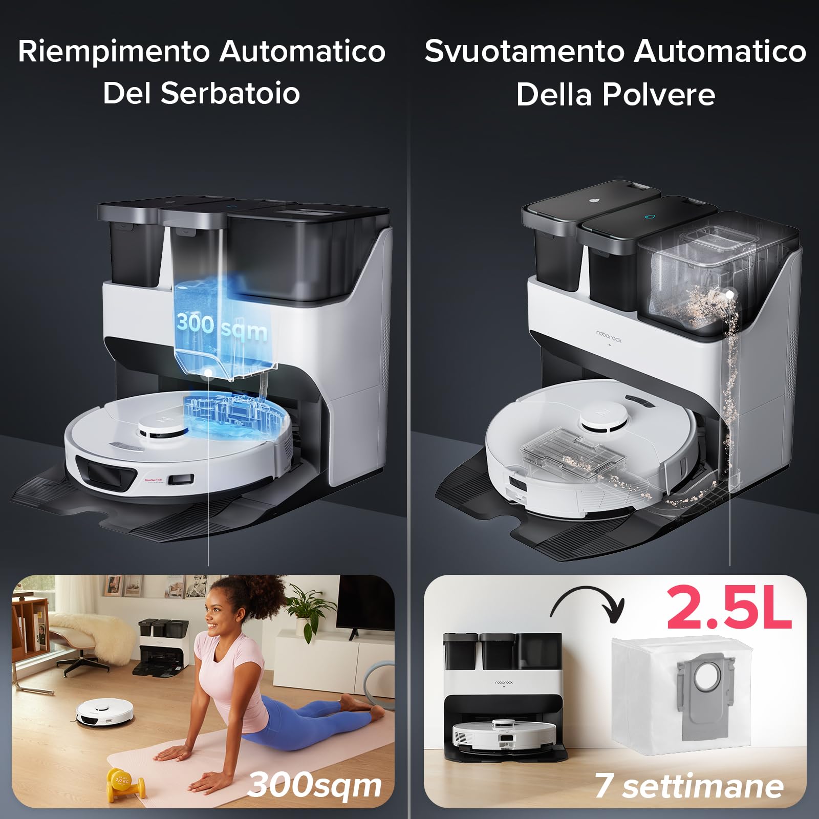 roborock S7 Max Ultra Robot Aspirapolvere con Base Autosvuotante/Autolavante/Autoasciugante/Autorigenerante/Autopulente (5500 Pa, Prevenzione Attiva Degli Ostacoli, App/Controllo Vocale)