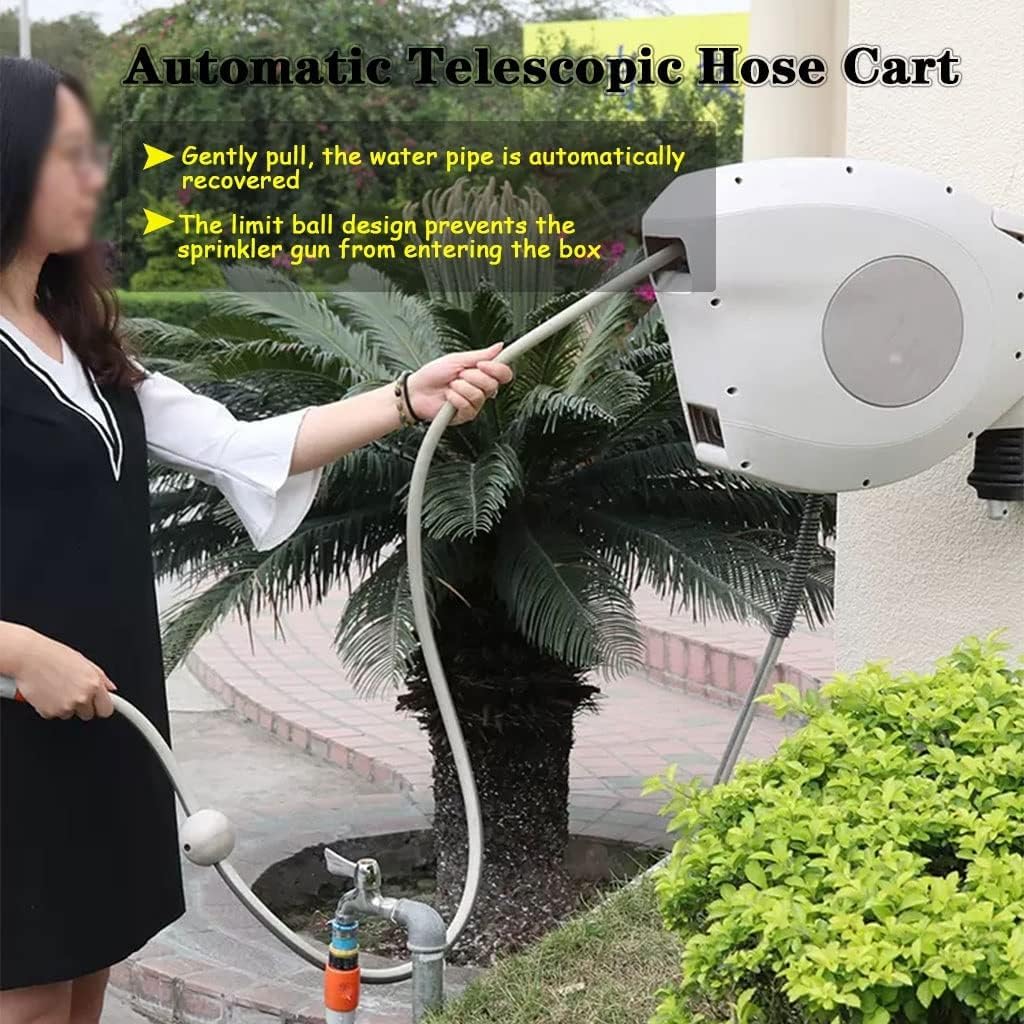 Carro De Manguera De Jardín Profesional, Agua Organizador Plomería Montado En La Pared Retráctil Automático Lavado De Autos(Hose Cart+30m Pipe)