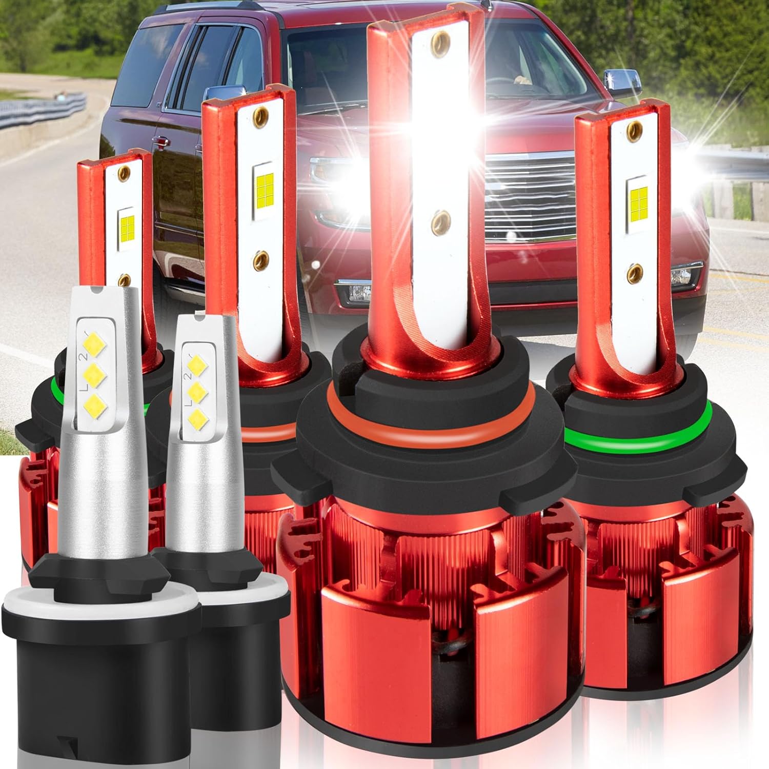 For Chevrolet Chevy Silverado 1500 2500 1999-2002 Light Bulbs with 20,000 RPM Cooling Fan, 800% Brightness Hi and Lo Beam+Fog Light Bulbs, 6500K, 36000LM Super Bright, 6PCS