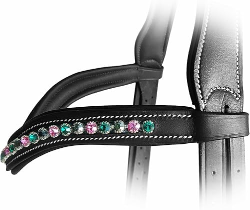 Miniatura 2 de Exion - Correa para caballo para brida inglesa, banda ecuestre acolchada de forma curvada para espectáculo y doma  Rosa, esmeralda, cristal de