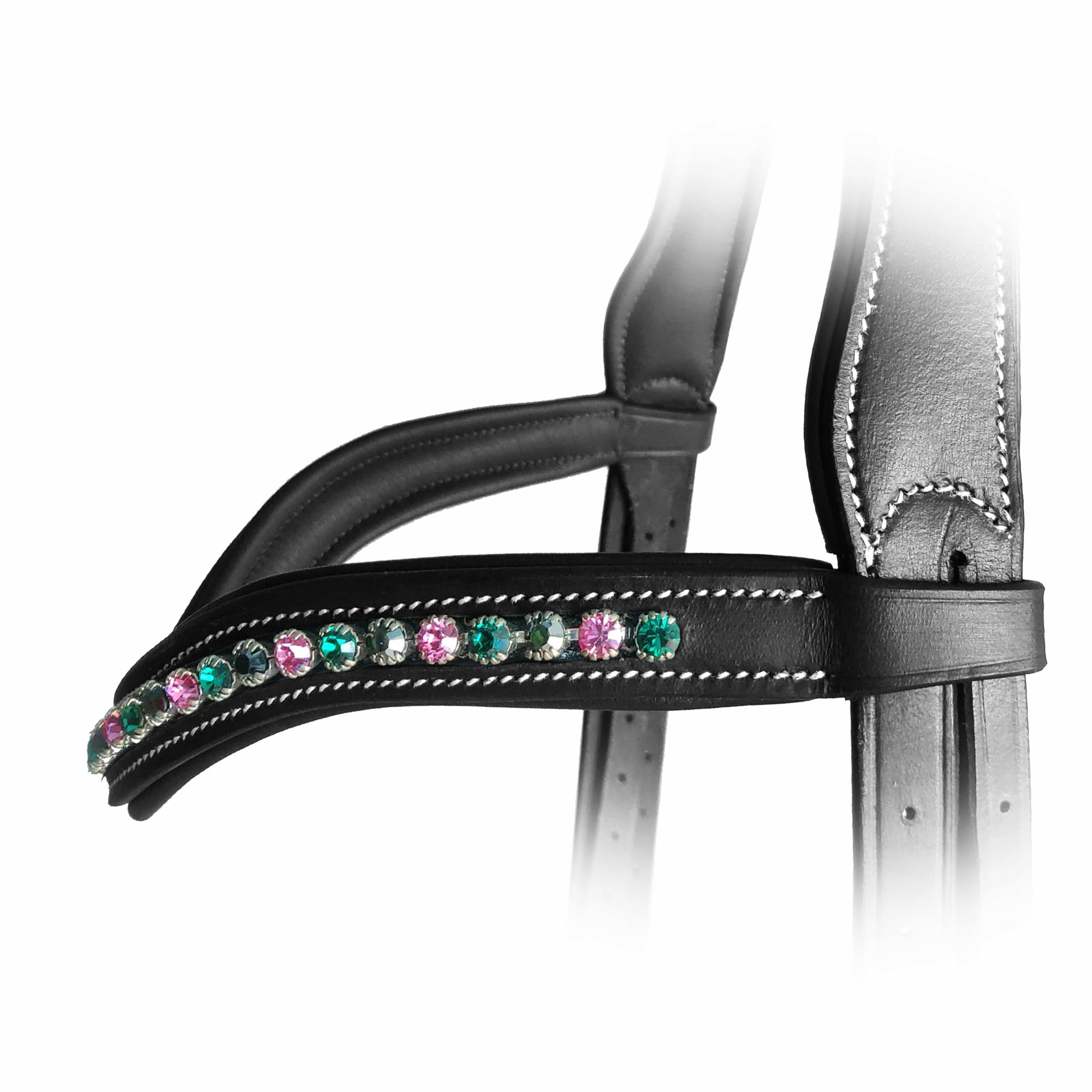 Exion Curved Crystal Browband For Horses U2013 Soft Padded Bling English Bridle Brow Band | Dressage, Show, Jumping | Black, Brown, Oak