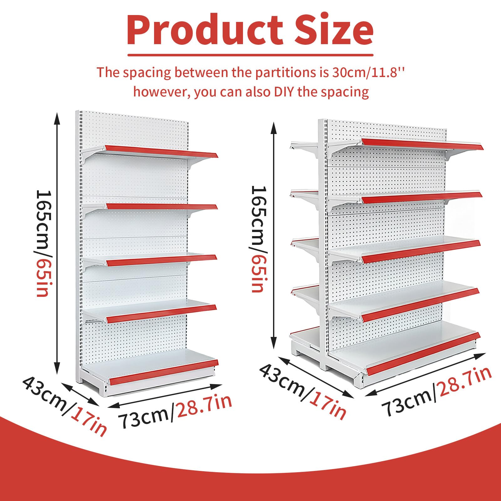 Scaffale Espositivo a Gondola per Negozi al Dettaglio a 5 Ripiani, Scaffalatura Monofacciale/Bifacciale per Supermercati, Generi Alimentari, Minimarket 73x42x165cm