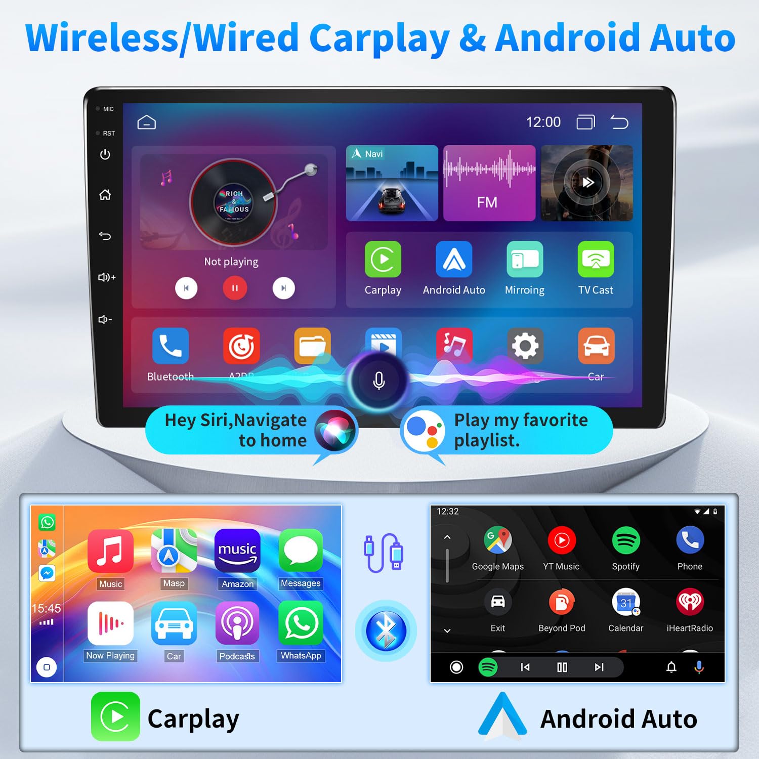 Bluetooth Autoradio mit Bildschirm für VW Up 2011-2016 Für Skoda Citigo 2011-2018 Android 14 2 Din Radio Kabellosem Carplay Android Auto 6.86Zoll Touchscreen FM RDS GPS Navigationsgeräte WiFi