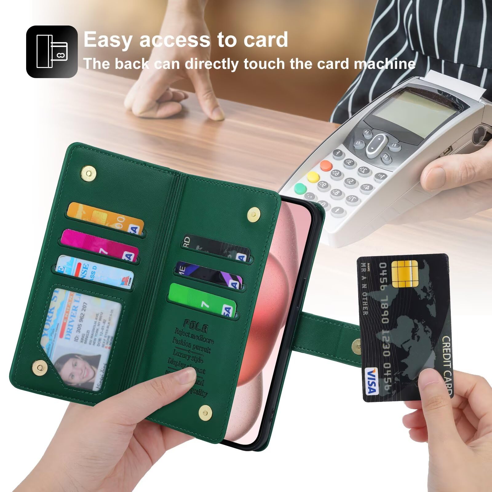 HAONANDE Flip Cover Per Doogee N30, Custodia Pelle PU a Libro Portafoglio Antiurto donna Case Caso Con Motivo Cuore Cordino Slot per carte Supporto Stand Magnetica Verde