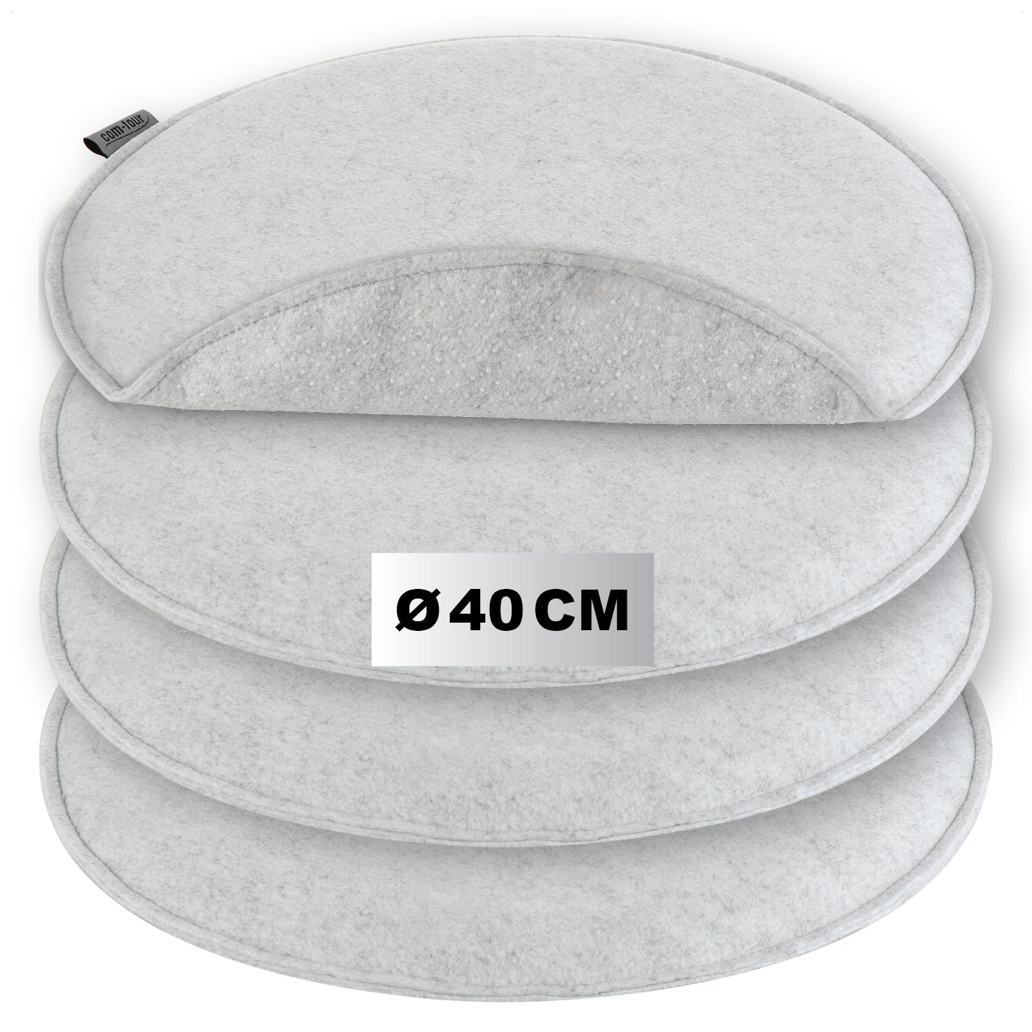 com-four® 4X Cojines de Asiento de Fieltro Acolchados -Cojín de Asiento Redondo para Comedor, jardín -con Antideslizante