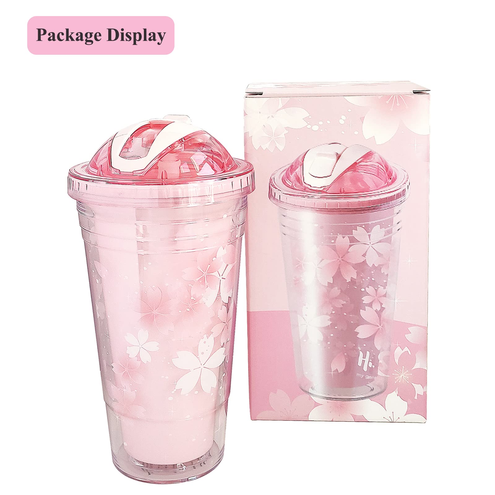 PMCDS2G Insulated Tumbler with Lid and Straw Double Wall Reusable Leakproof 16oz Travel Tumbler Cup Water Bottle BPA Free - Pink