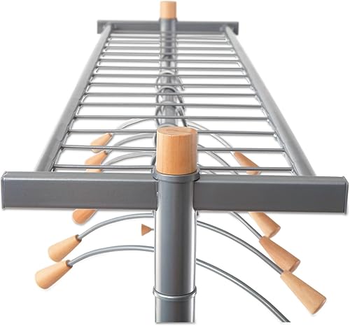 Miniatura 5 de Alba Perchero de dos lados, dos estantes, 6 perchas, 6 ganchos, gris metálico y madera clara, 45.6 x 72 x 22 pulgadas (PMLUX6)