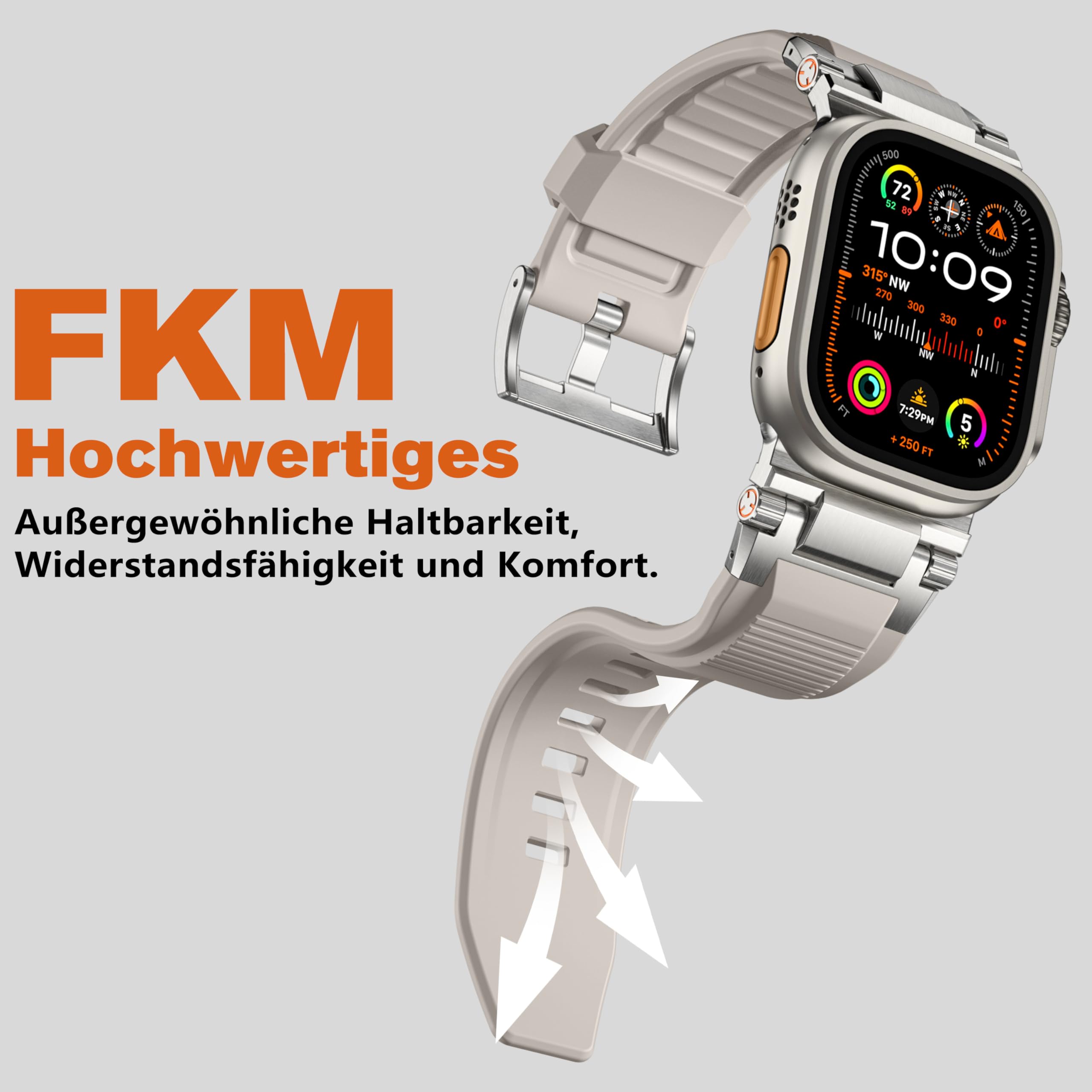Bandletic Armband Kompatibel mit Apple Watch Ultra 2/Ultra 3/Ultra 49mm | Robustes FKM Ersatzarmband für iWatch Series 11/10 46mm 9/8/7 45mm SE/6/5/4 44mm 3/2/1 42mm Metallverbinder,Polarstern
