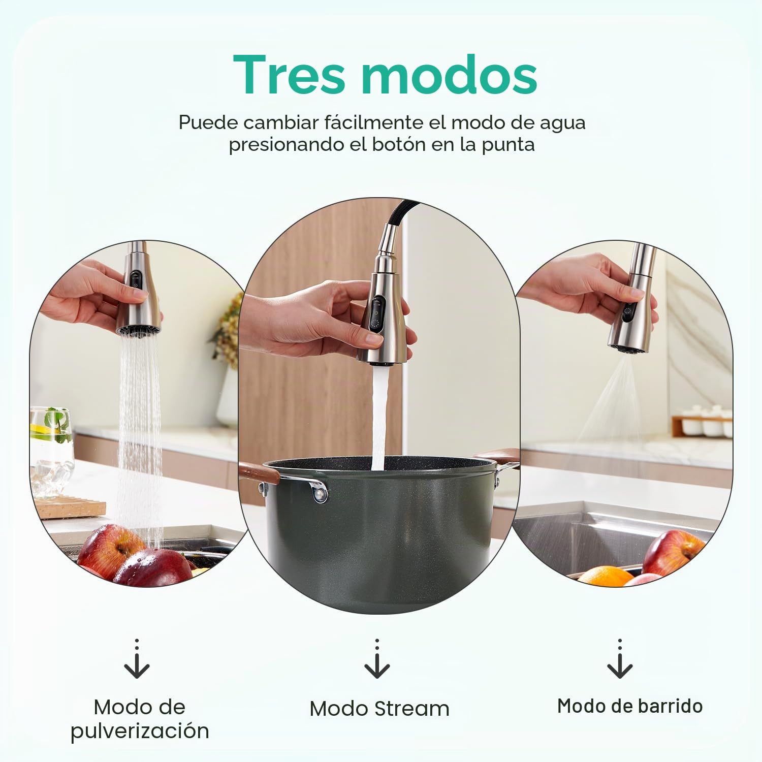 CREA Grifo de Cocina para Fregadero con Ducha extensible, Mezclador Monomando, cepillado