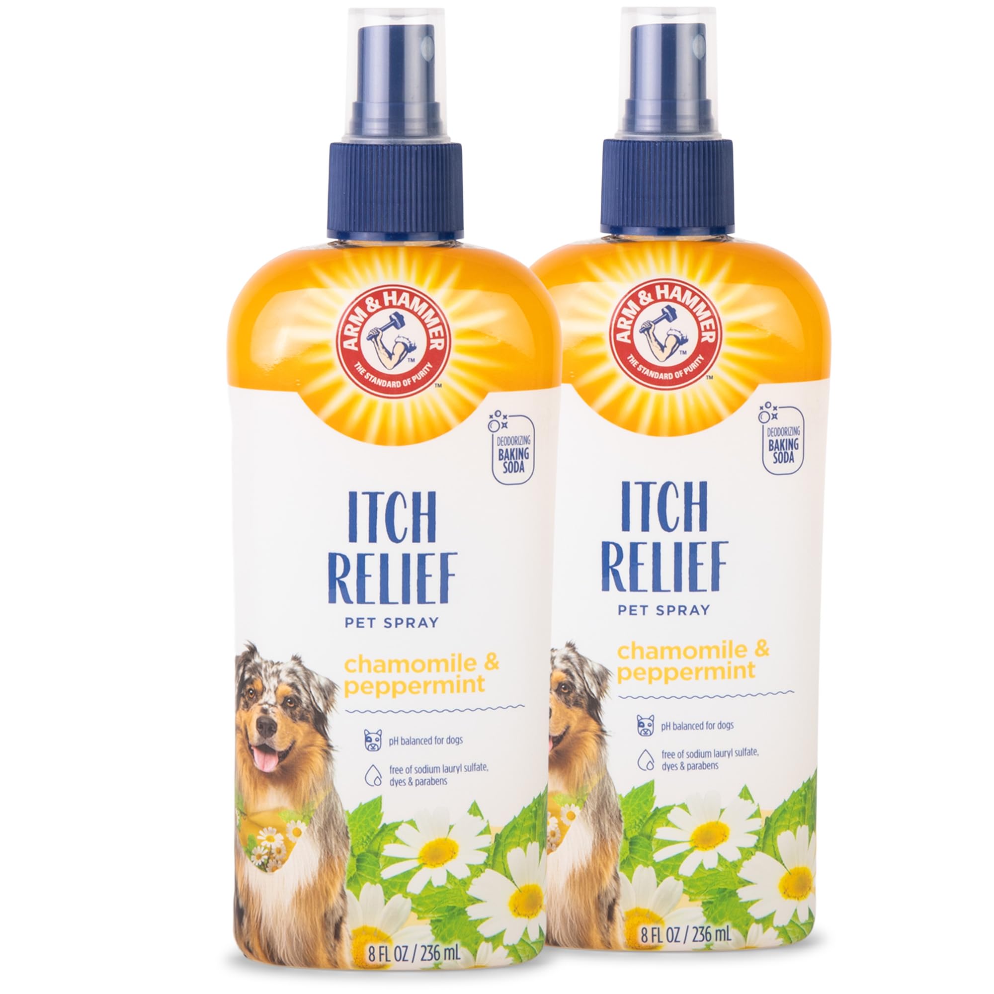 Arm & Hammer for Pets Itch Relief Spray for Dogs with Arm & Hammer Baking Soda, Chamomile and Peppermint Scent | Dog Itch Spray, Free of Sodium Lauryl Sulfate & Parabens, 8 Fl Oz - 2 Pack