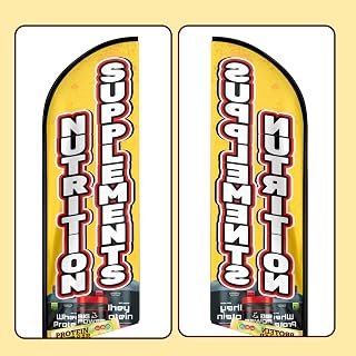 Nutrition Supplements Themed Feather Flag, 8FT Nutrition Supplements Advertising Swooper Flag, Polyester Vivid Color and Fade Proof Signs for Businesses (Flagpole Not Included)