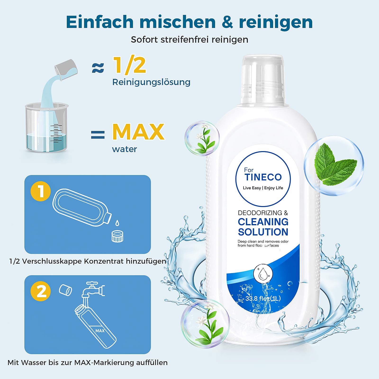 Tineco Multi-Surface środek czyszczący 2 x 1 l, roztwór czyszczący do odkurzacza Tineco na mokro i sucho i6, Floor One S5/S6/S7, seria S9 Artist & Stretch do wszystkich uszczelnionych twardych podłóg