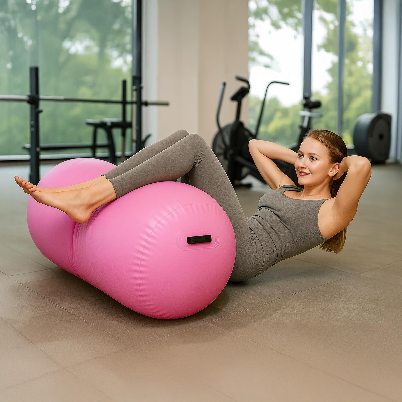 Airtrack Tumbling Rolle Aufblasbar – Air Roller Turnmatte aus PVC mit Pumpe, Gymnastik Matte für Turnen, Yoga, Fitness, Hohe Elastizität, Robust & Tragbar für Indoor & Outdoor