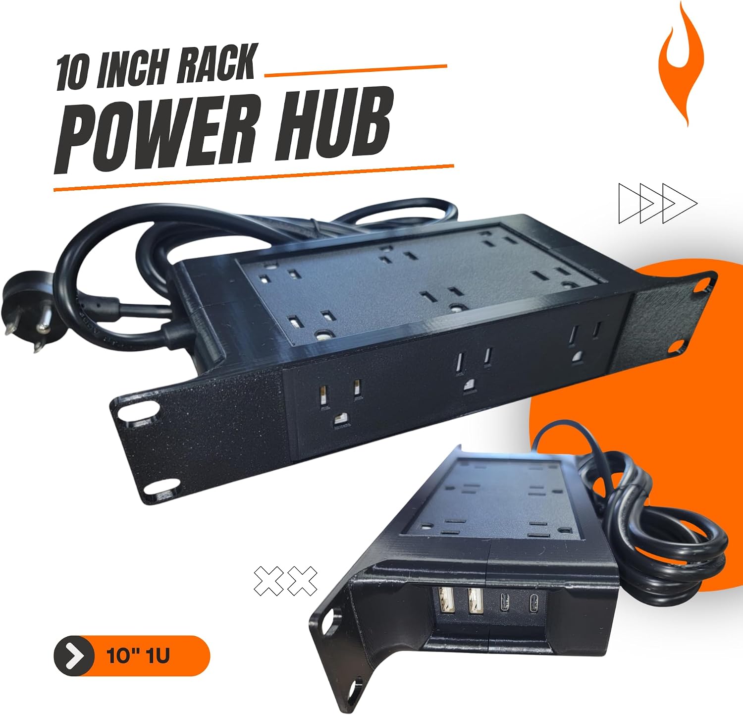 Blazin3D 1U 10-Inch Rack Mount Power Hub – 6/12 Outlet PDU with USB-A & USB-C Ports – Optimized for Mini-Racks, Raspberry Pi Clusters & Networking (Black)