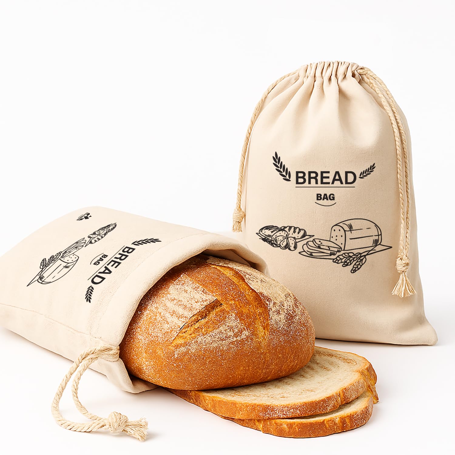 Linen Bread Bag 44x35 cm, Reusable Bread Storage, Breathable Cloth Keeps Loaves Fresh, Eco-Friendly Washable for Sourdough & Homemade Bread