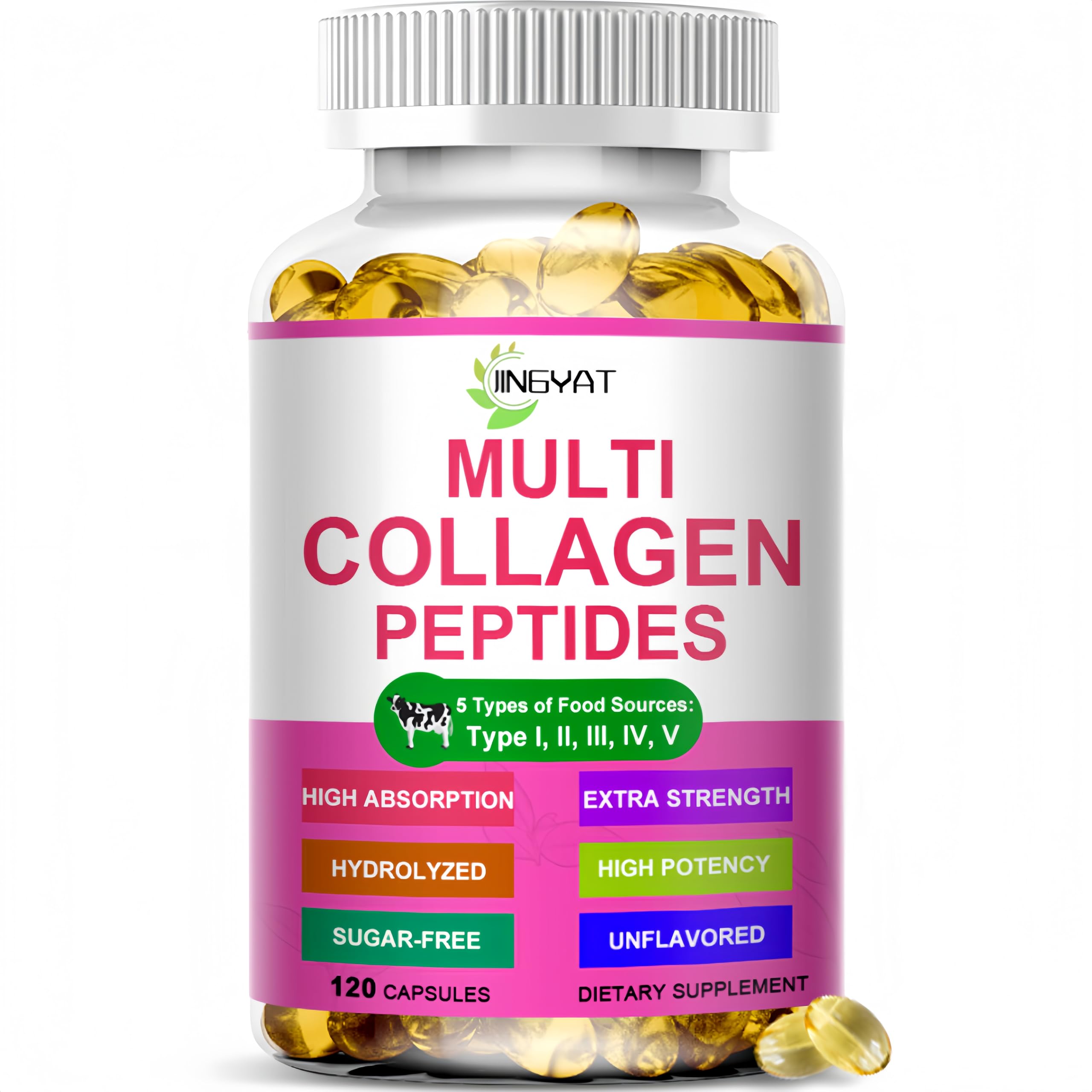 Multi Collagen Peptides Softgels - Hydrolyzed Collagen Peptides For Women Men with Vitamin C Hyaluronic Acid - High