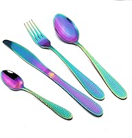 Vista 14 de JASHII Juego de cubiertos de acero inoxidable martillado de 16 piezas, utensilios de cocina para 4 personas, moderno juego de cubiertos pulido