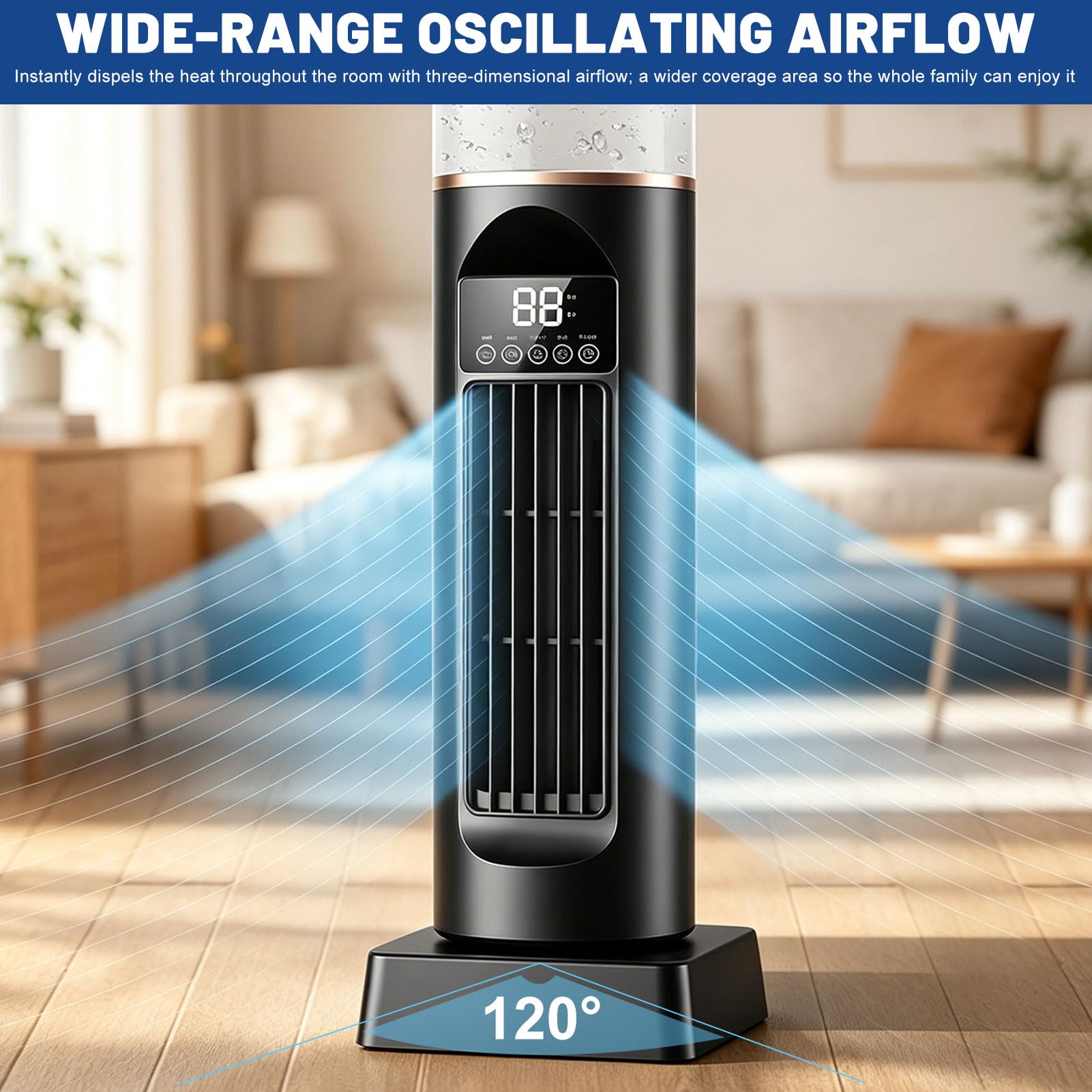 Torre de aire acondicionado AC, ventilador de aire frío, aire acondicionado portátil con temporizador de 8H, ventilador de aire frío con 9 niveles, silencioso, oscilante y sin aspas, con mando a
