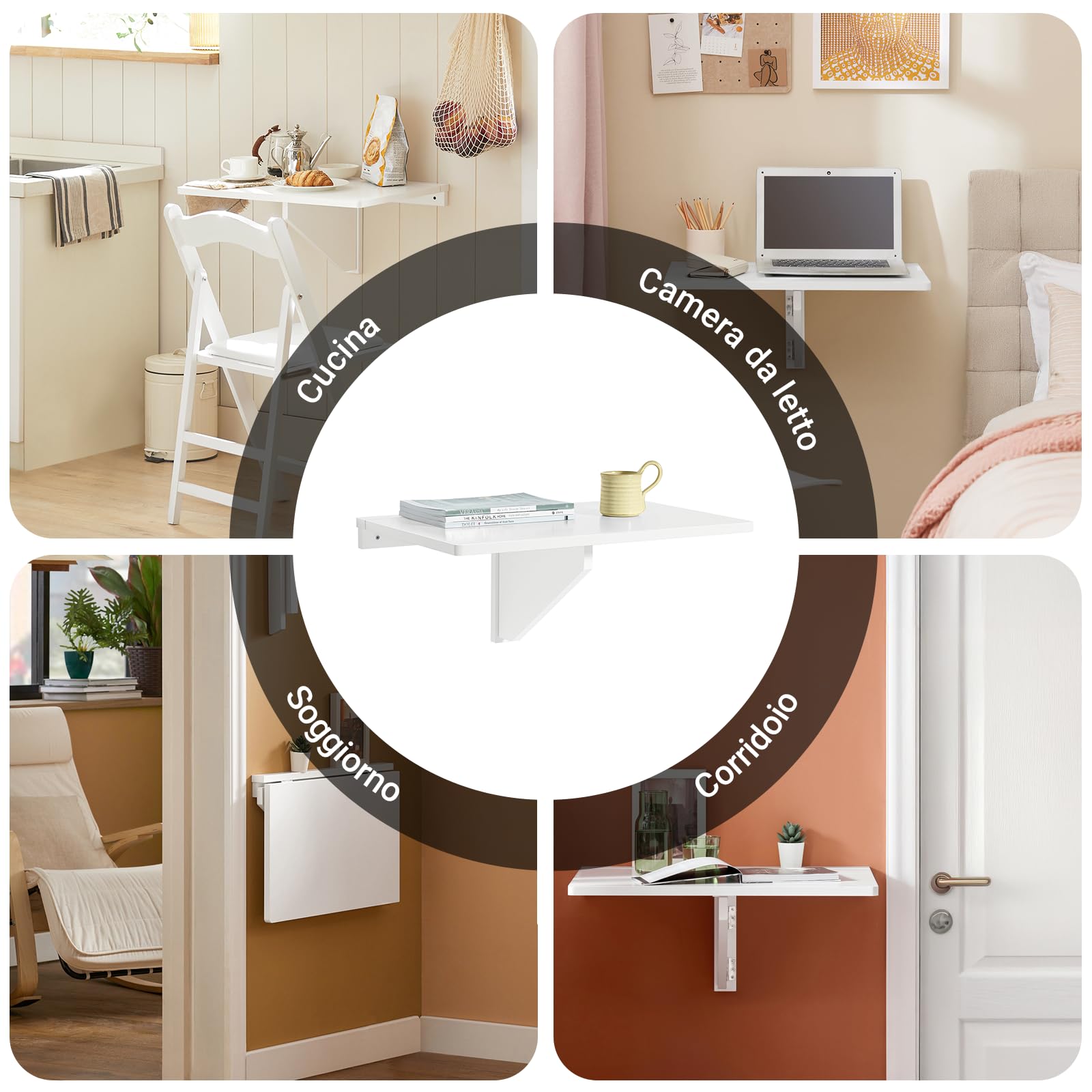 SoBuy Tavolo Pieghevole a Muro, Scrivania per Computer, Tavolo da Cucina Salvaspazio in Legno, Design Compatto e Multifunzionale, Perfetto per Piccoli Spazi Bianco FWT03-W