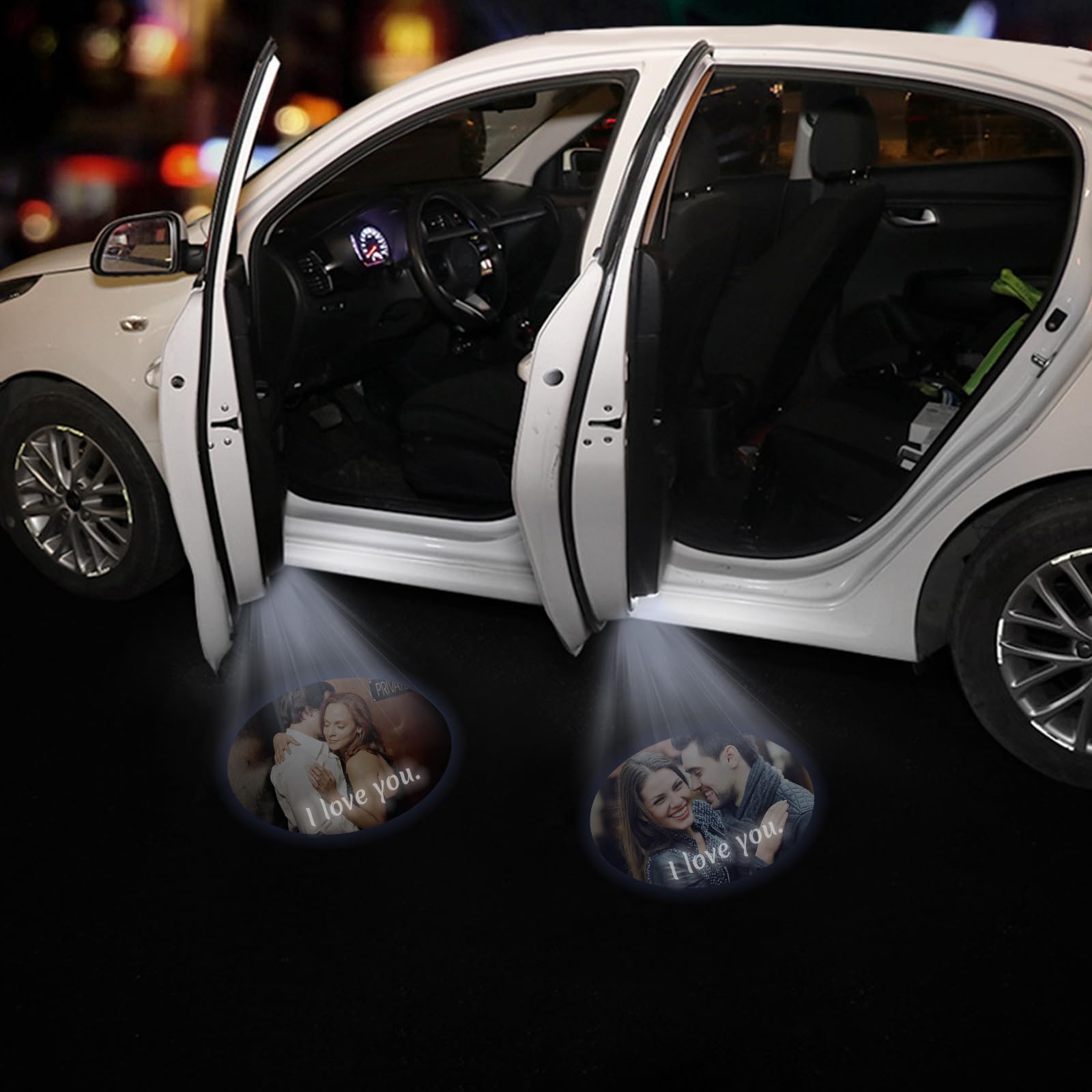 Luci Proiettori per Portiera Auto Personalizzate, Confezione da 2 Luci LED di Benvenuto Wireless con Foto e carattere Personalizzati, Proiettore Ombra Fantasma HD Universale per Tutte le Auto